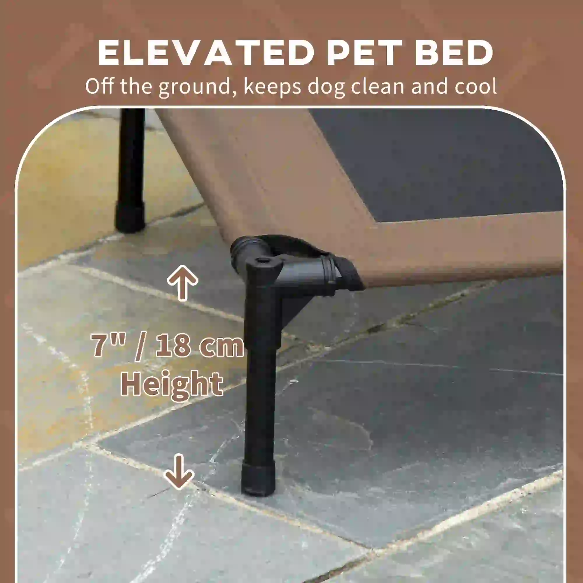 Elevated Dog Bed with Canopy, Portable Dog Cot, 30" x 24" x 29", Coffee - Image 7
