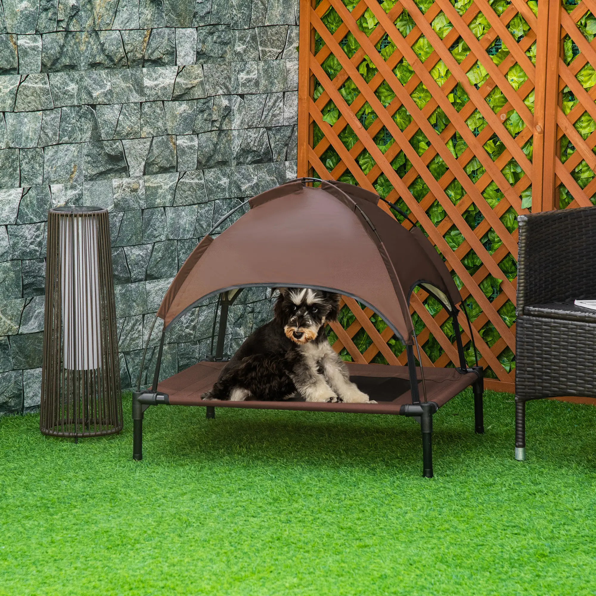 Elevated Dog Bed with Canopy, Portable Dog Cot, 30" x 24" x 29", Coffee - Image 8