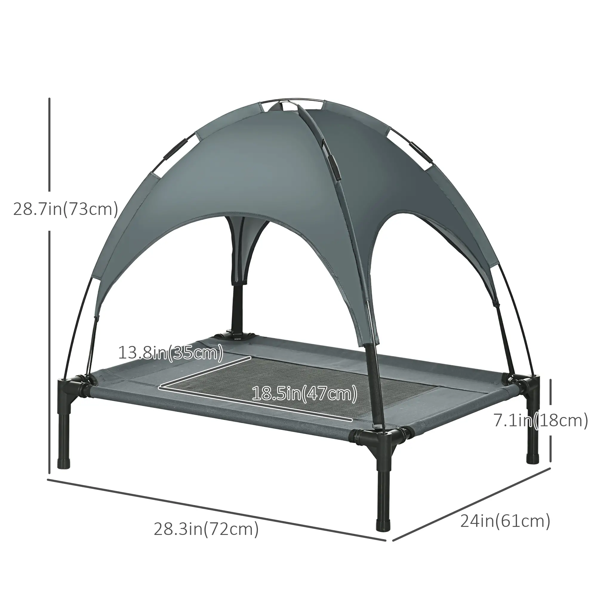 Elevated Dog Bed with Canopy, Portable Dog Cot, 30" x 24" x 29", Grey - Image 3