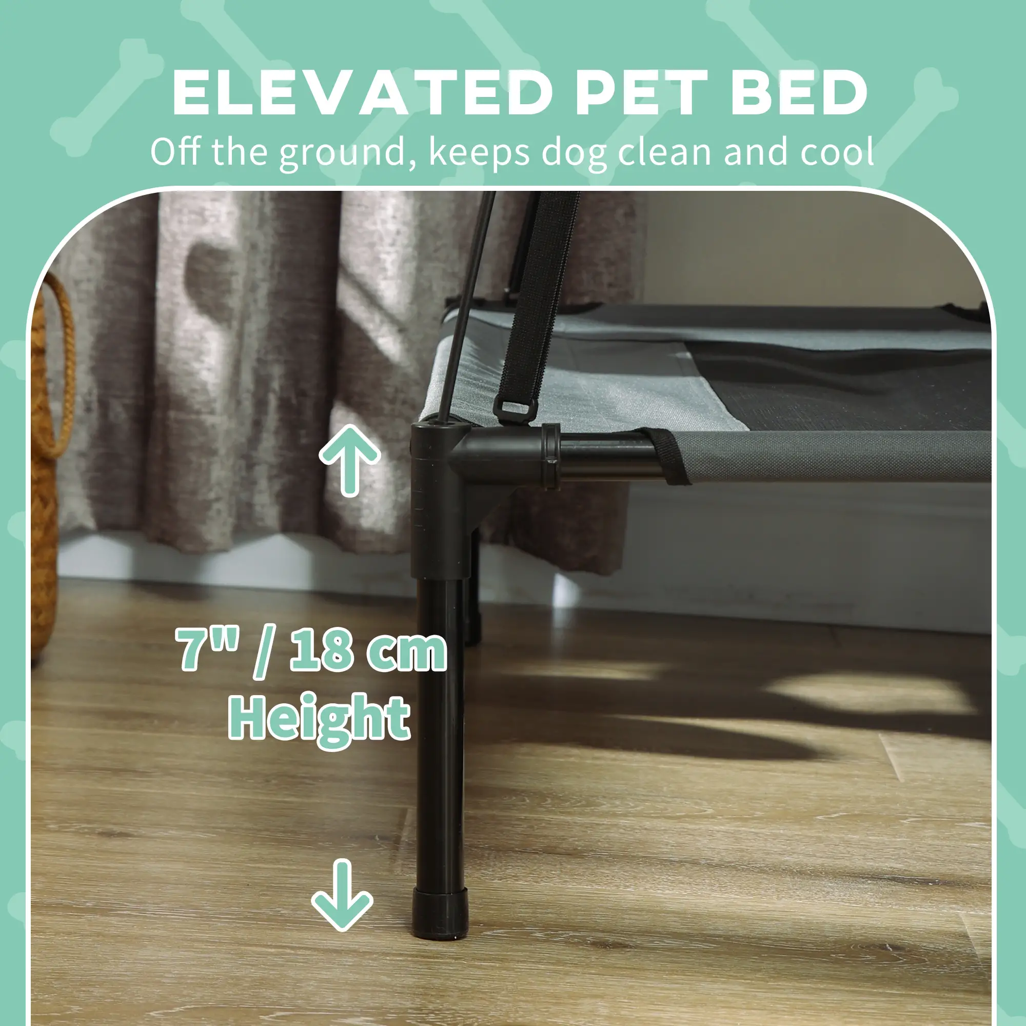 Elevated Dog Bed with Canopy, Portable Dog Cot, 30" x 24" x 29", Grey - Image 7