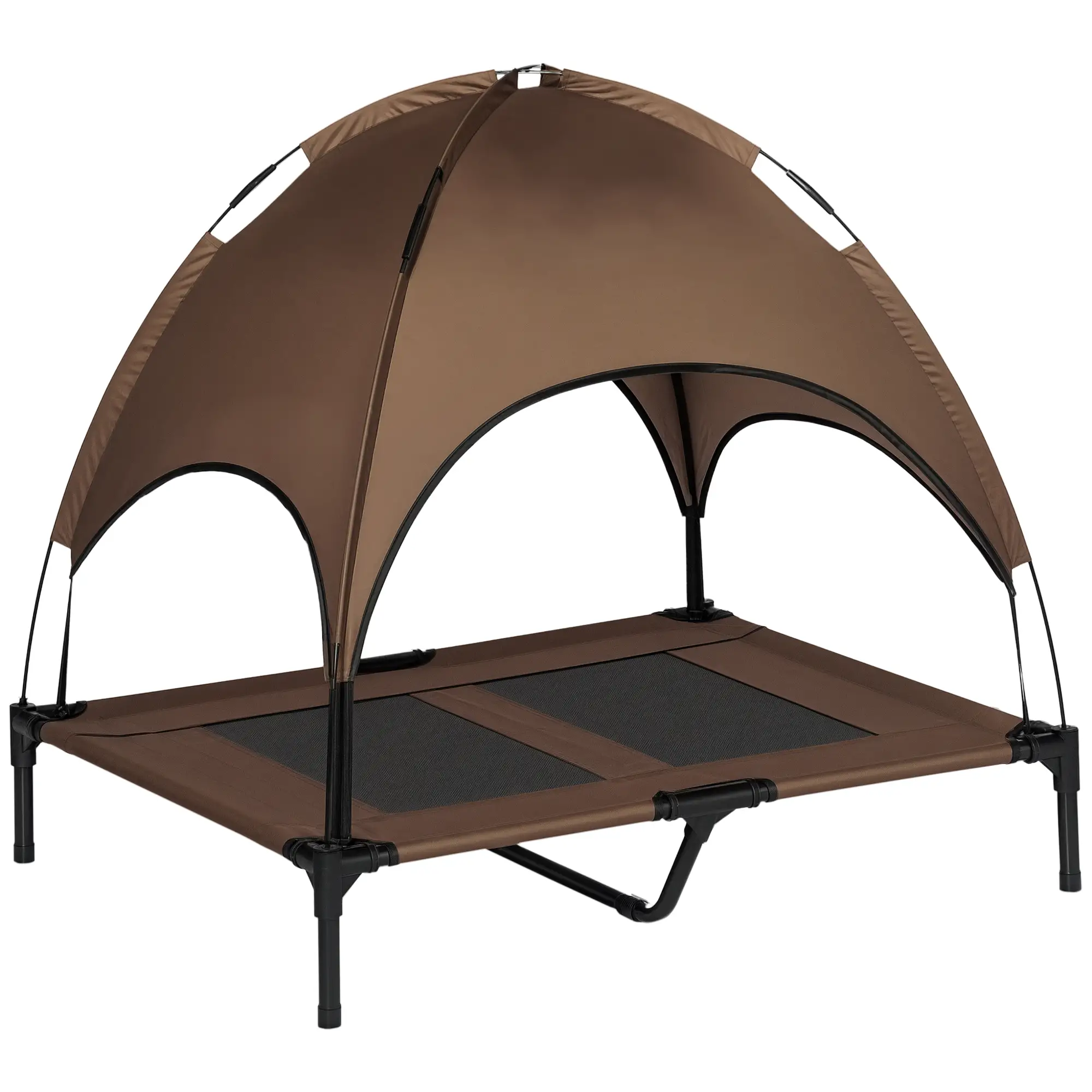Elevated Dog Bed with Canopy, Portable Dog Cot, L Size, 36" x 30" x 35", Coffee