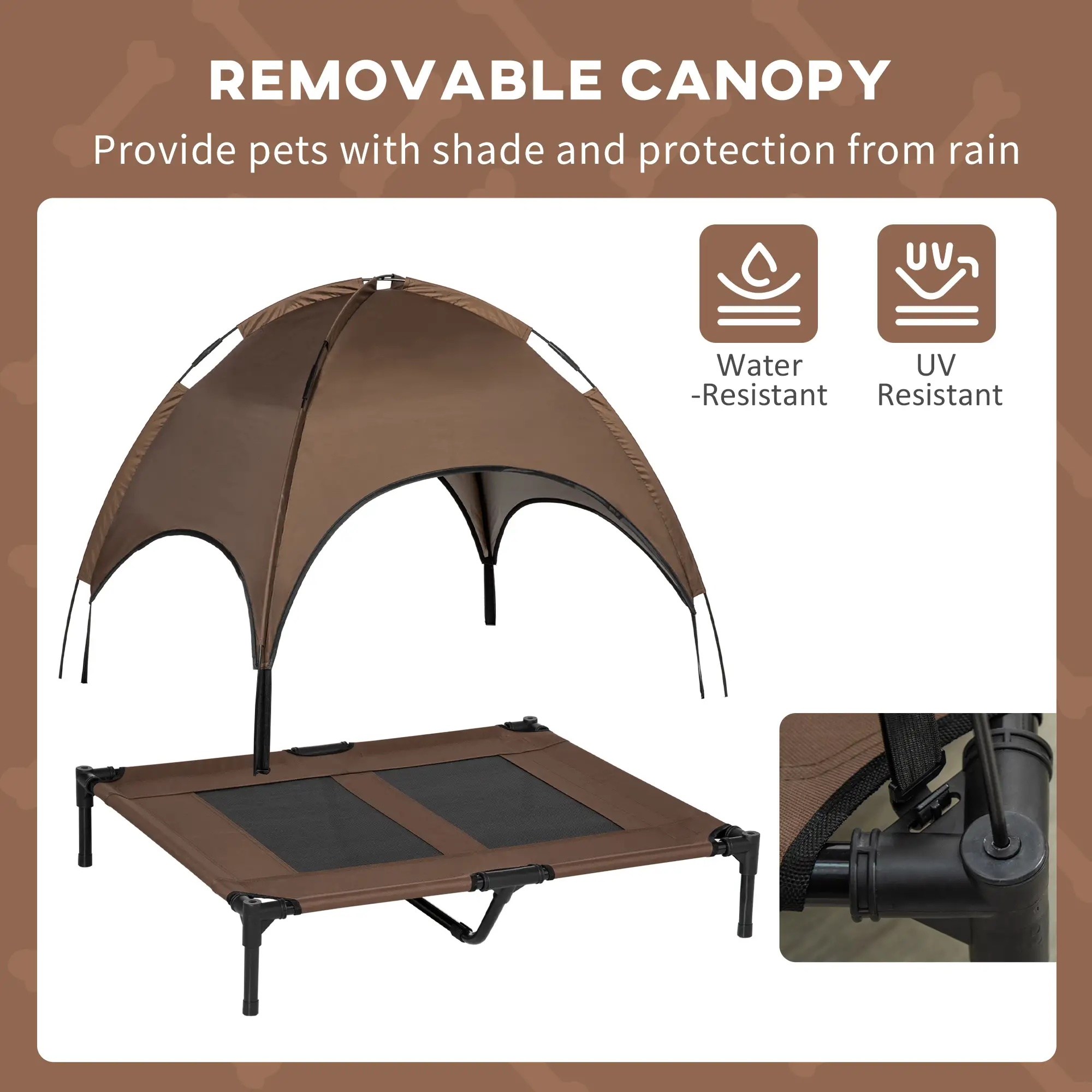 Elevated Dog Bed with Canopy, Portable Dog Cot, L Size, 36" x 30" x 35", Coffee - Image 6