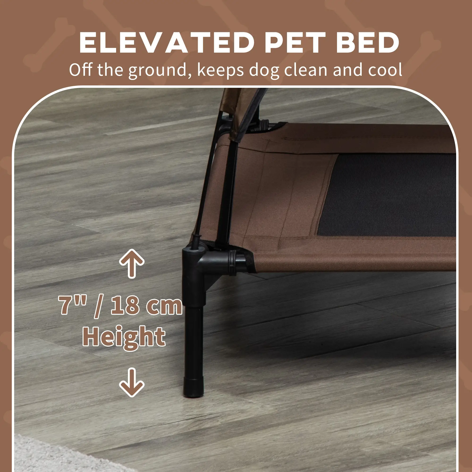 Elevated Dog Bed with Canopy, Portable Dog Cot, L Size, 36" x 30" x 35", Coffee - Image 7