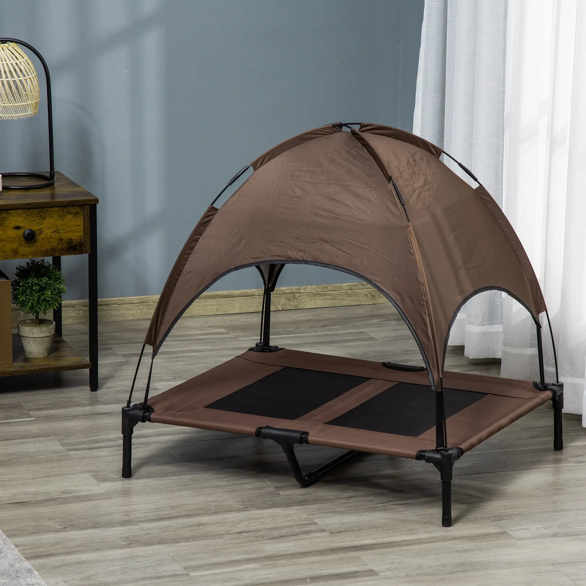 Elevated Dog Bed with Canopy, Portable Dog Cot, L Size, 36" x 30" x 35", Coffee - Image 8