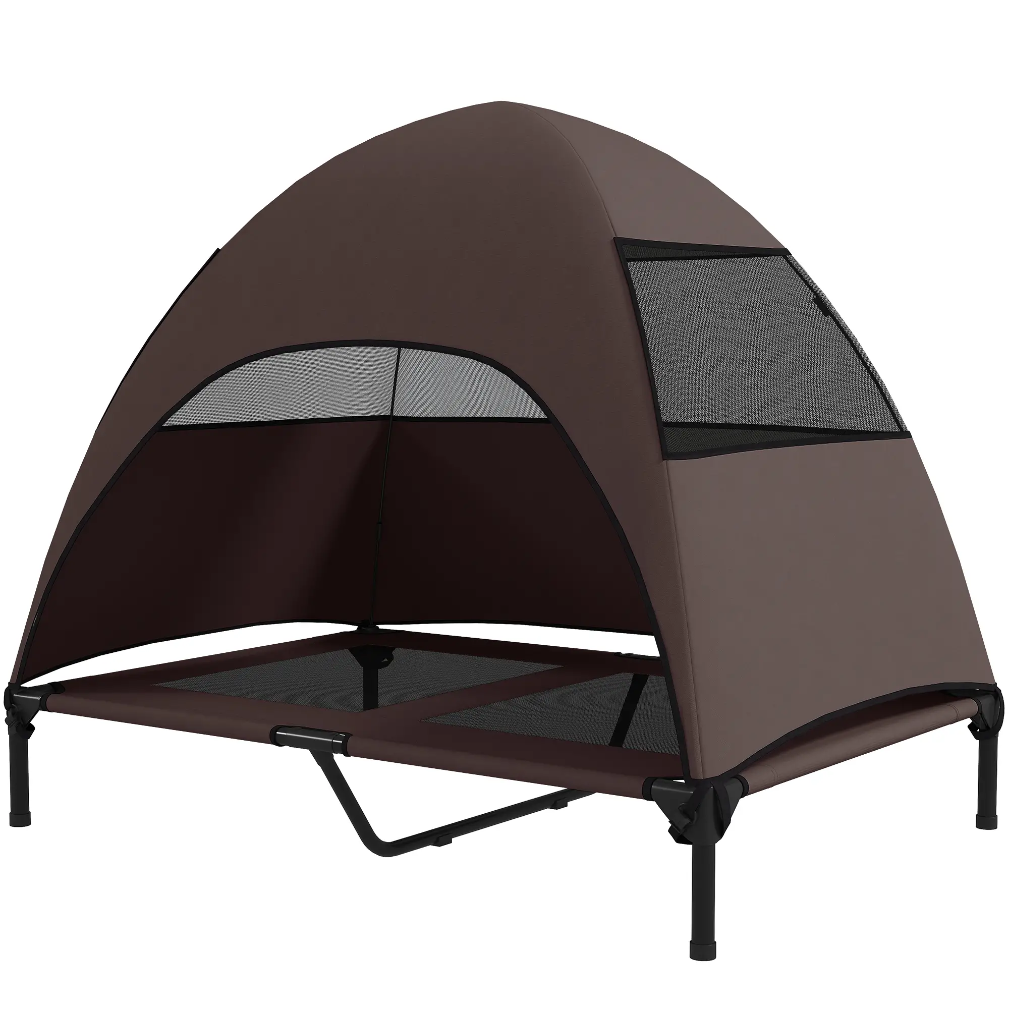 Elevated Dog Bed With Canopy, Washable Mesh Steel Frame, 41.7" x 29.9" x 39", Coffee