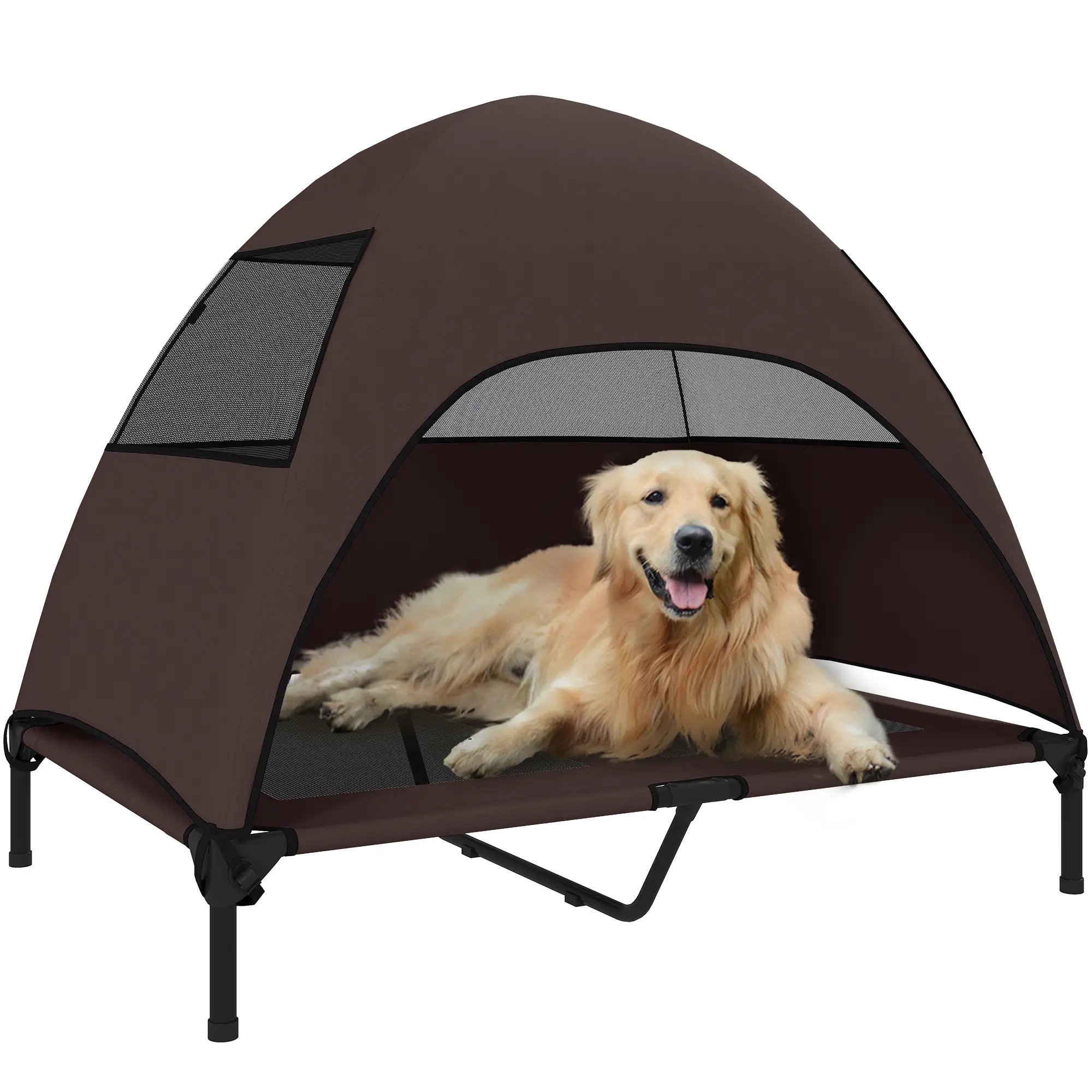 Elevated Dog Bed With Canopy, Washable Mesh Steel Frame, 41.7" x 29.9" x 39", Coffee - Image 11