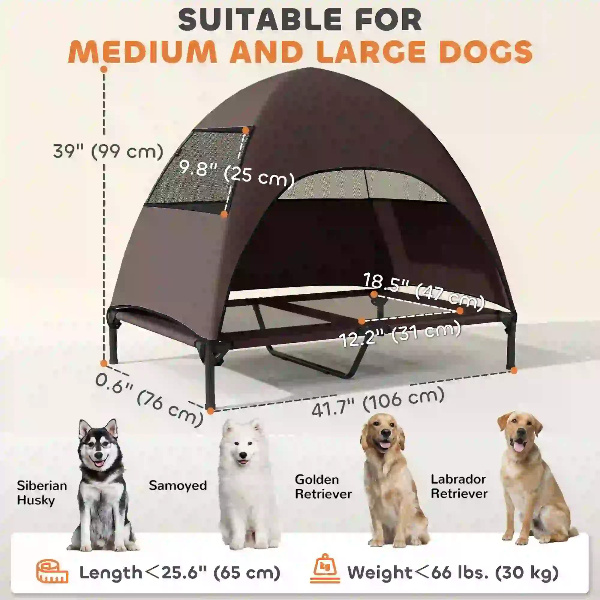 Elevated Dog Bed With Canopy, Washable Mesh Steel Frame, 41.7" x 29.9" x 39", Coffee - Image 3