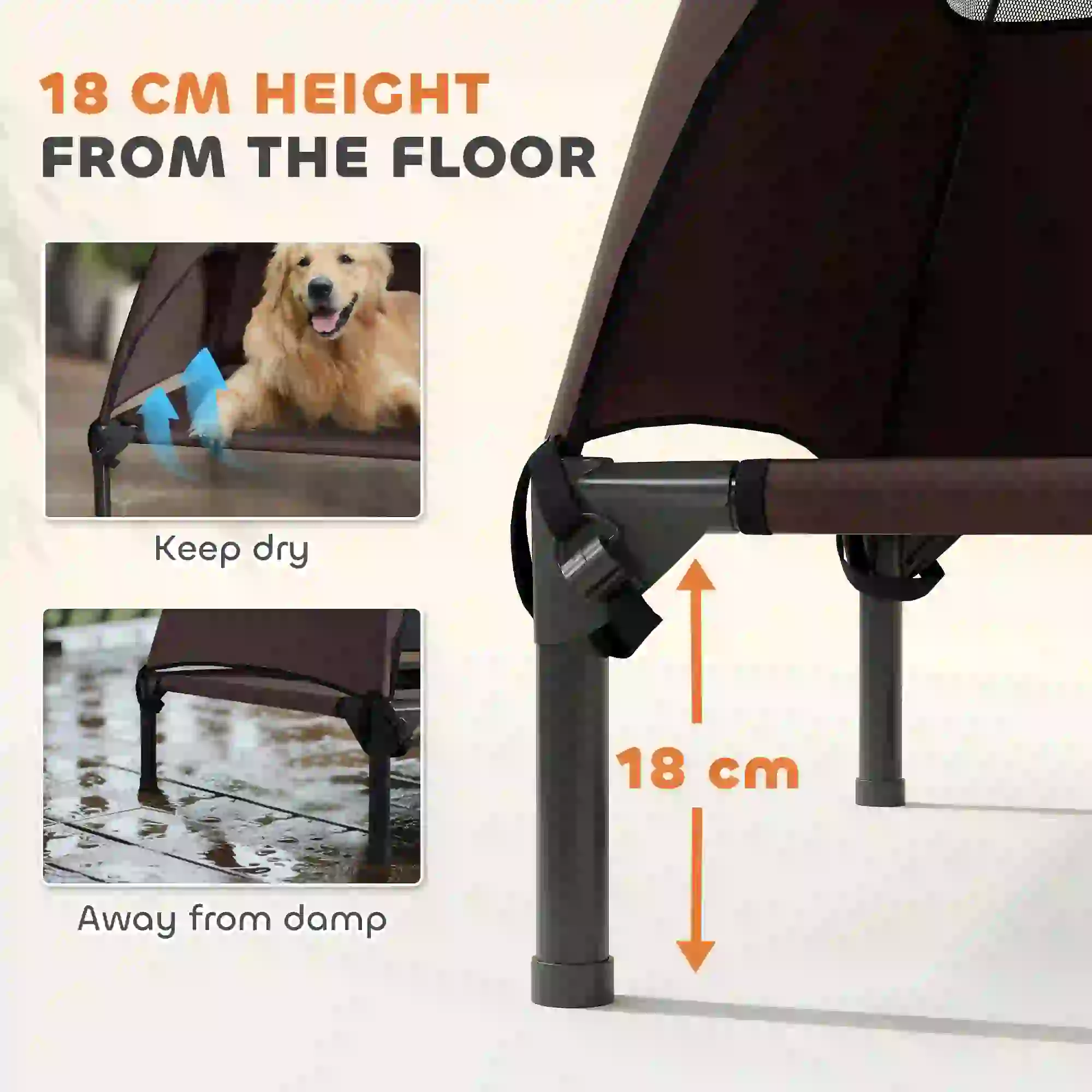 Elevated Dog Bed With Canopy, Washable Mesh Steel Frame, 41.7" x 29.9" x 39", Coffee - Image 5