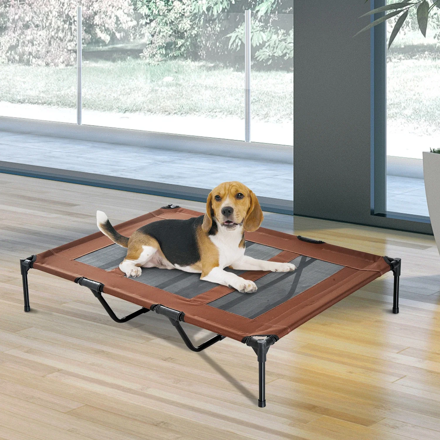 Elevated Dog Bed, XL Dog Cot, 48" x 36" x 9", Coffee - Image 2