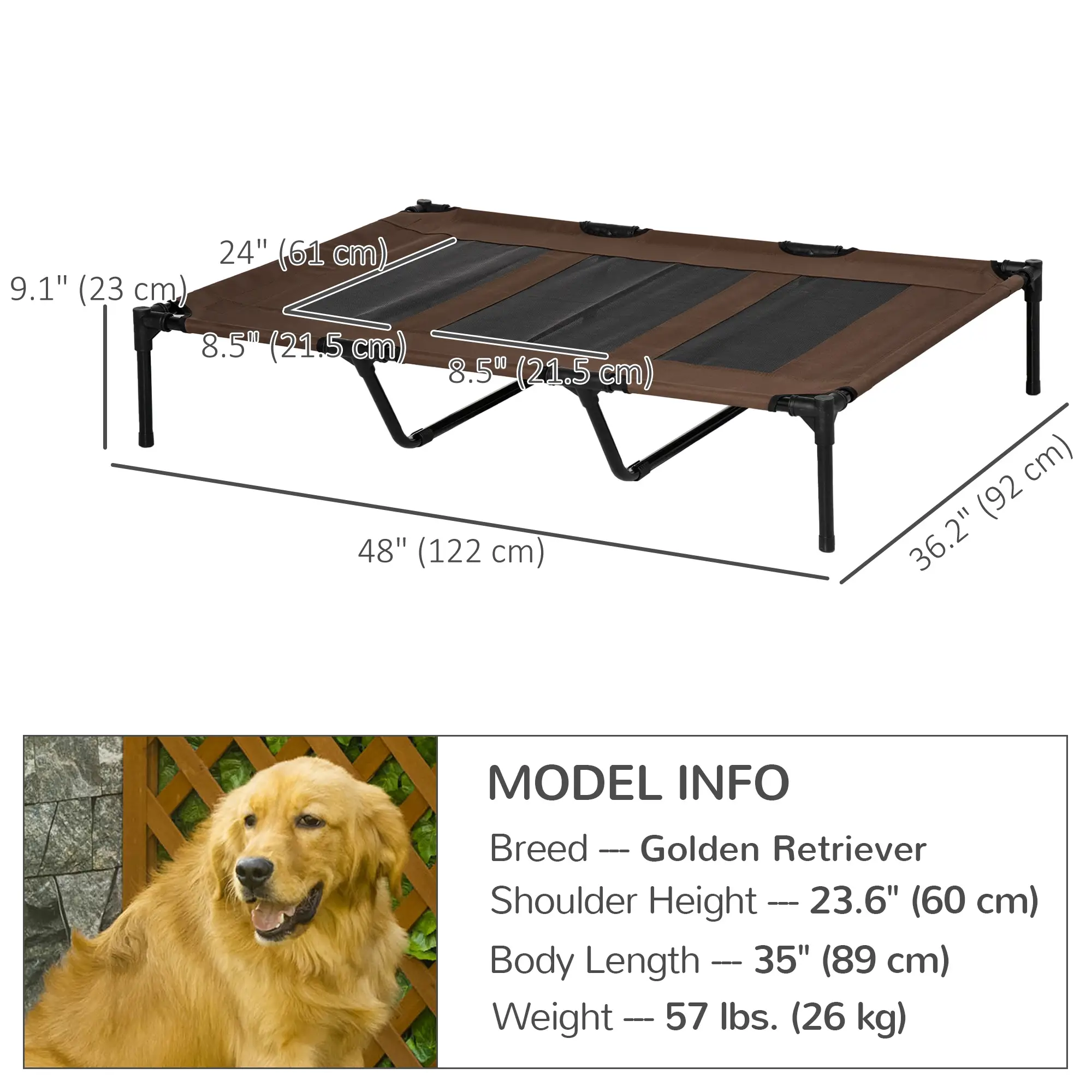 Elevated Dog Bed, XL Dog Cot, 48" x 36" x 9", Coffee - Image 3