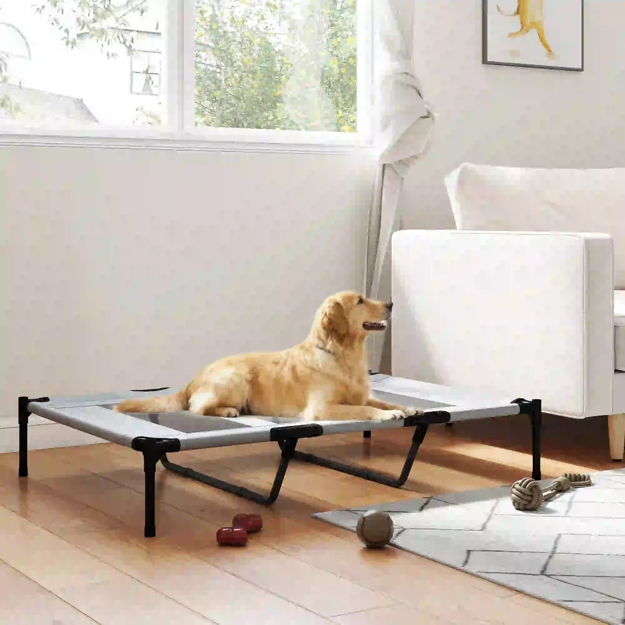 Elevated Dog Bed, XL Dog Cot, 48" x 36" x 9", Light Grey - Image 2