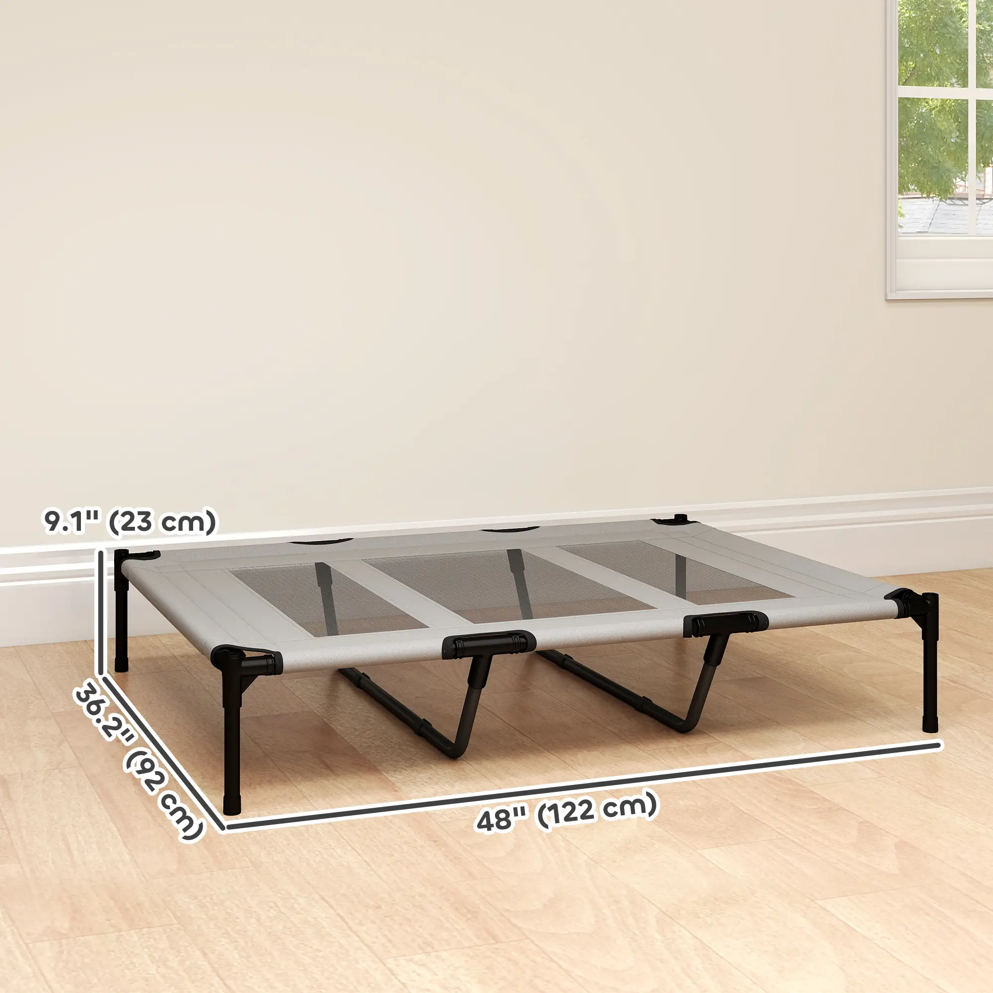 Elevated Dog Bed, XL Dog Cot, 48" x 36" x 9", Light Grey - Image 3