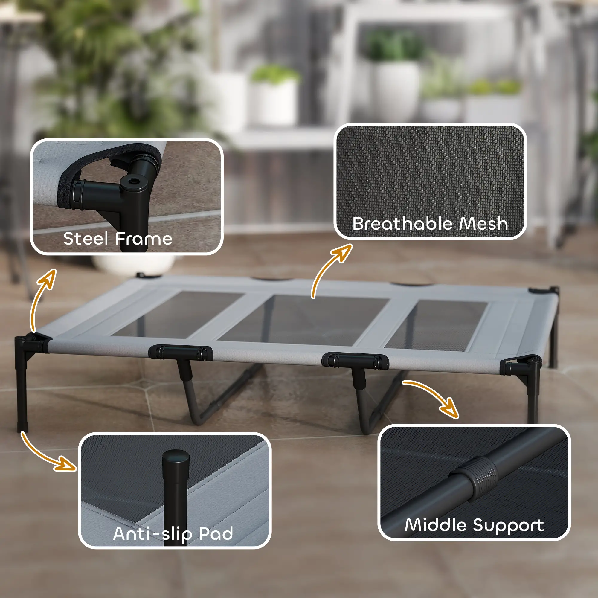 Elevated Dog Bed, XL Dog Cot, 48" x 36" x 9", Light Grey - Image 7