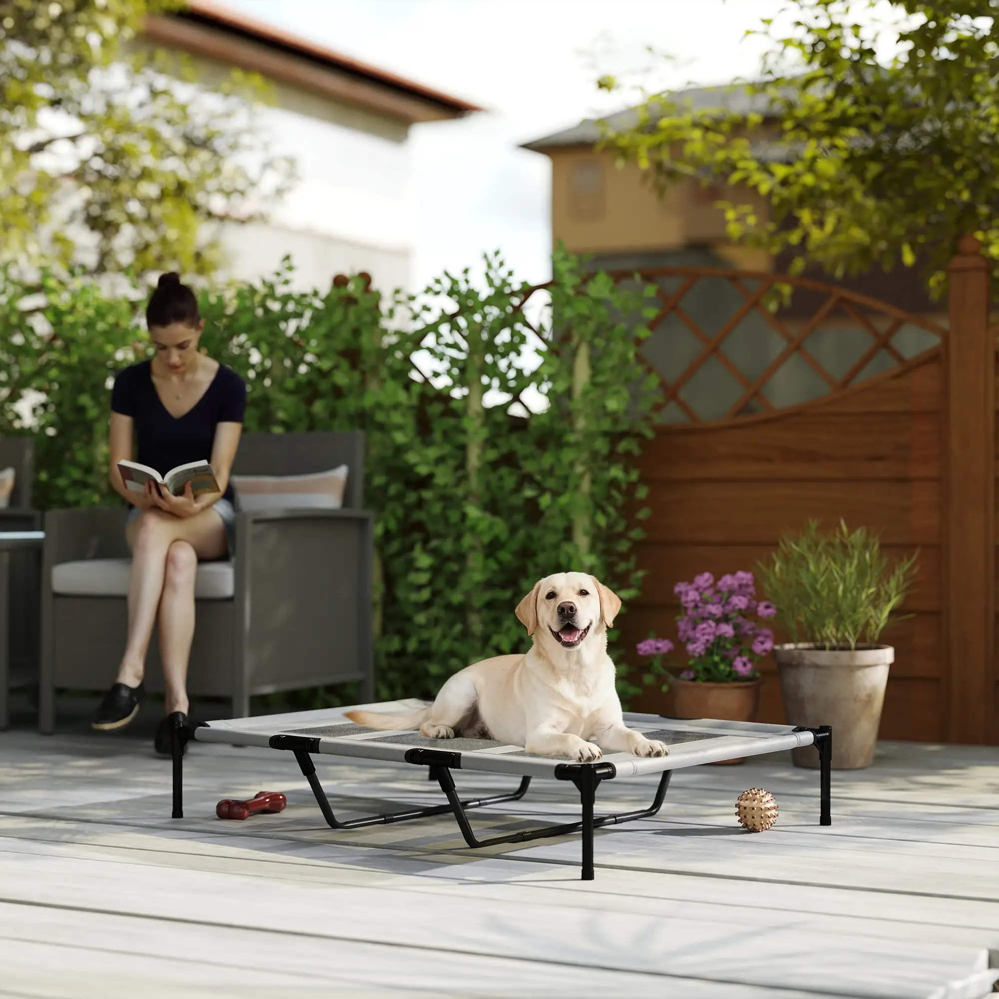 Elevated Dog Bed, XL Dog Cot, 48" x 36" x 9", Light Grey - Image 9