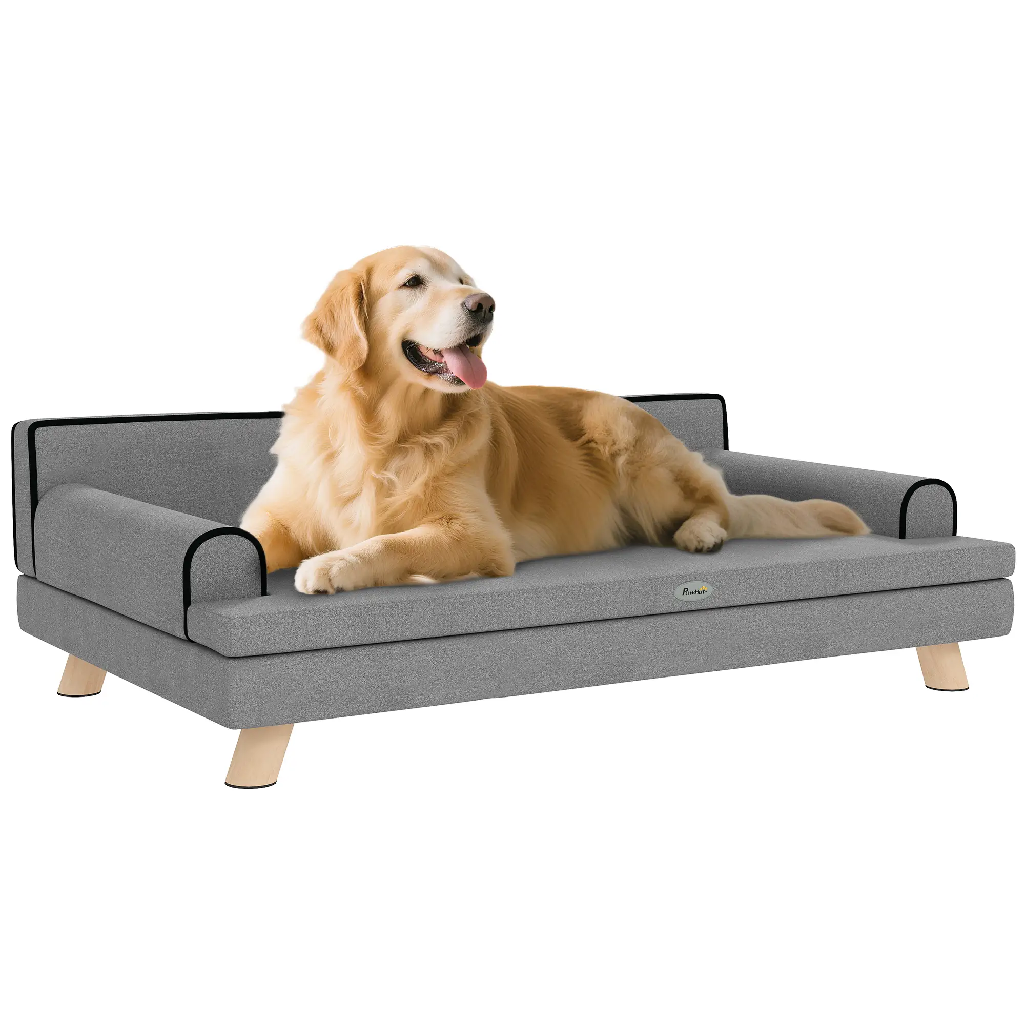 Elevated Dog Sofa Bed, Cat Couch with Cushion, Washable Cover, Wooden Legs, Medium & Large, Light Grey - Image 11