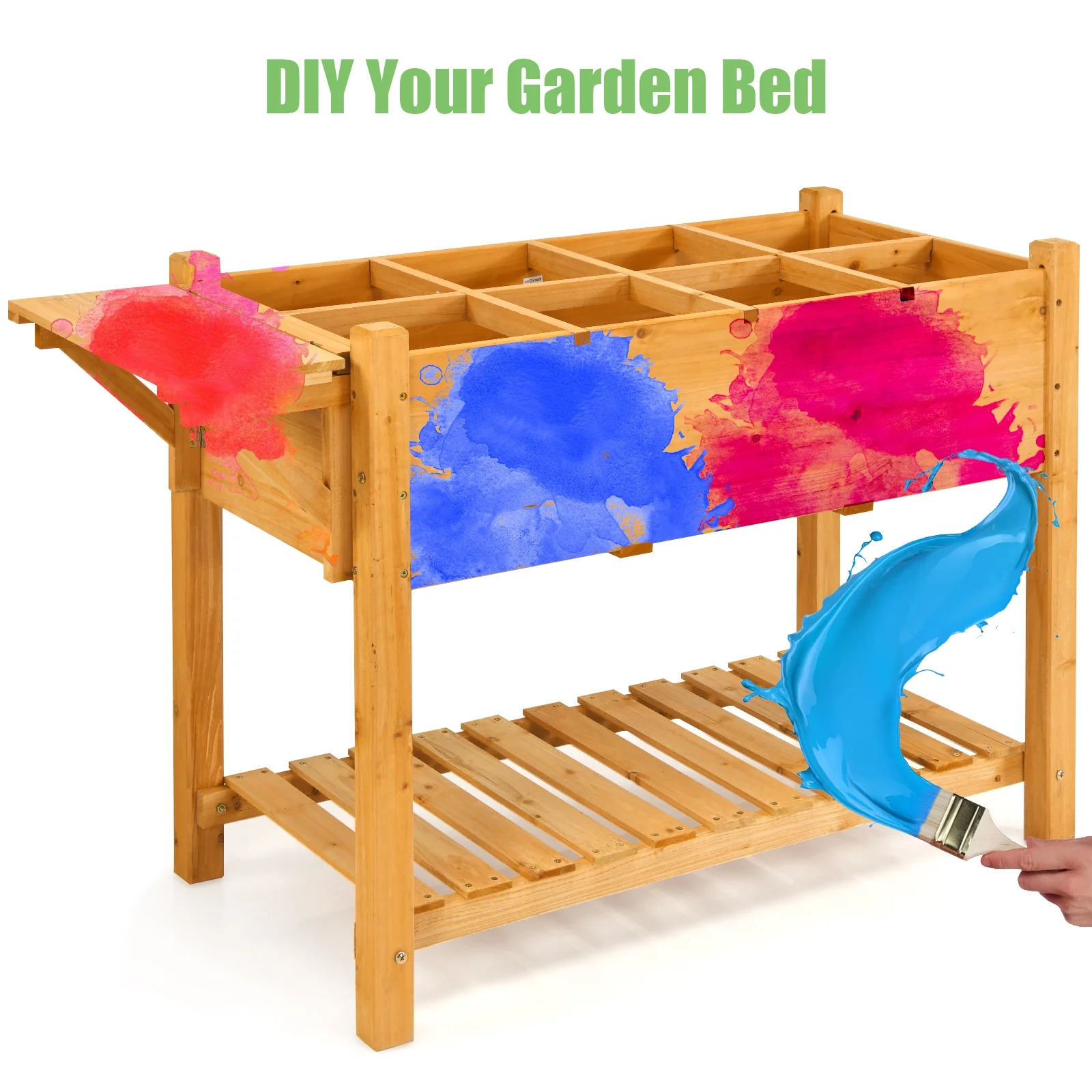 Elevated Planter Box Kit, 8 Grids, Folding Tabletop, Natural - Image 10