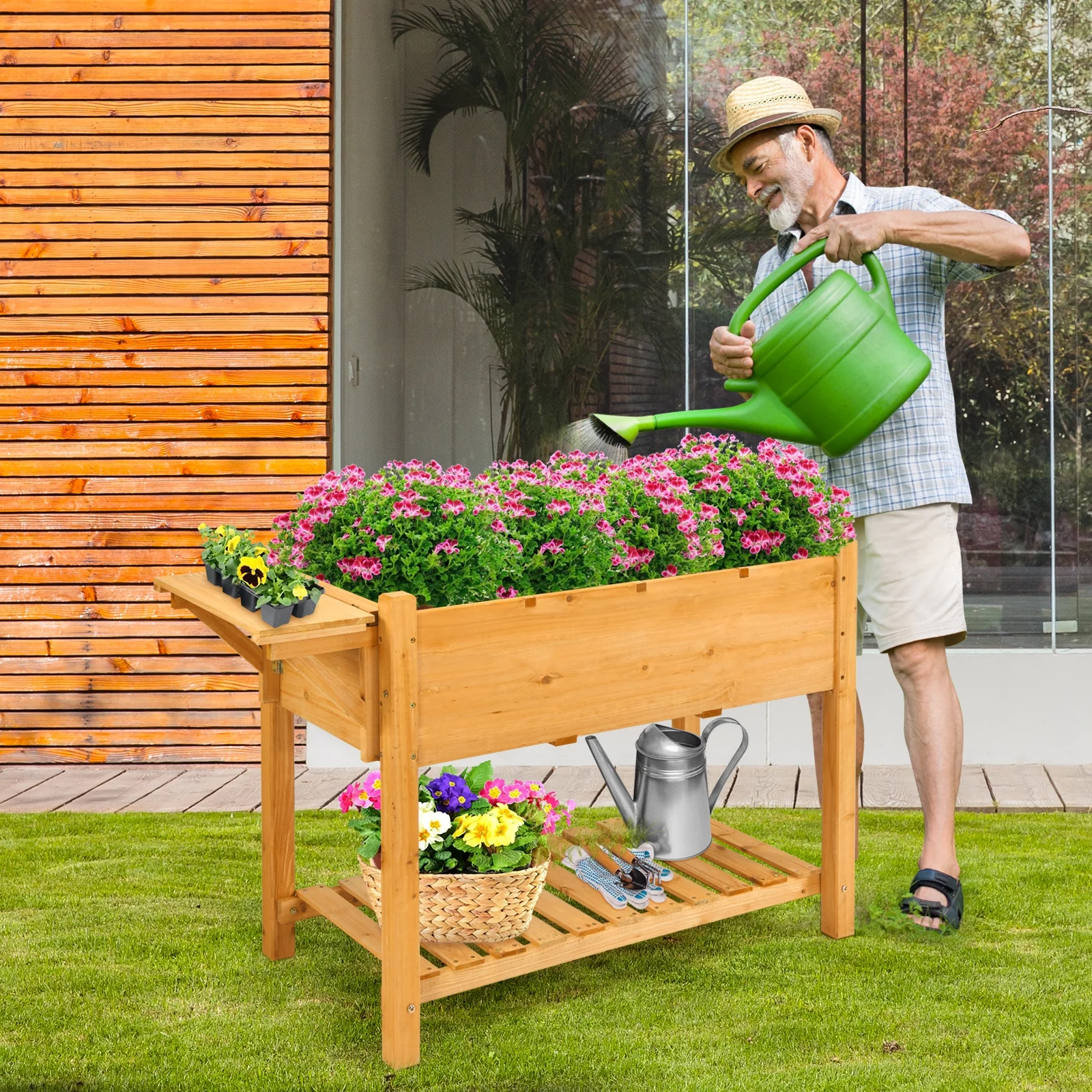 Elevated Planter Box Kit, 8 Grids, Folding Tabletop, Natural - Image 2