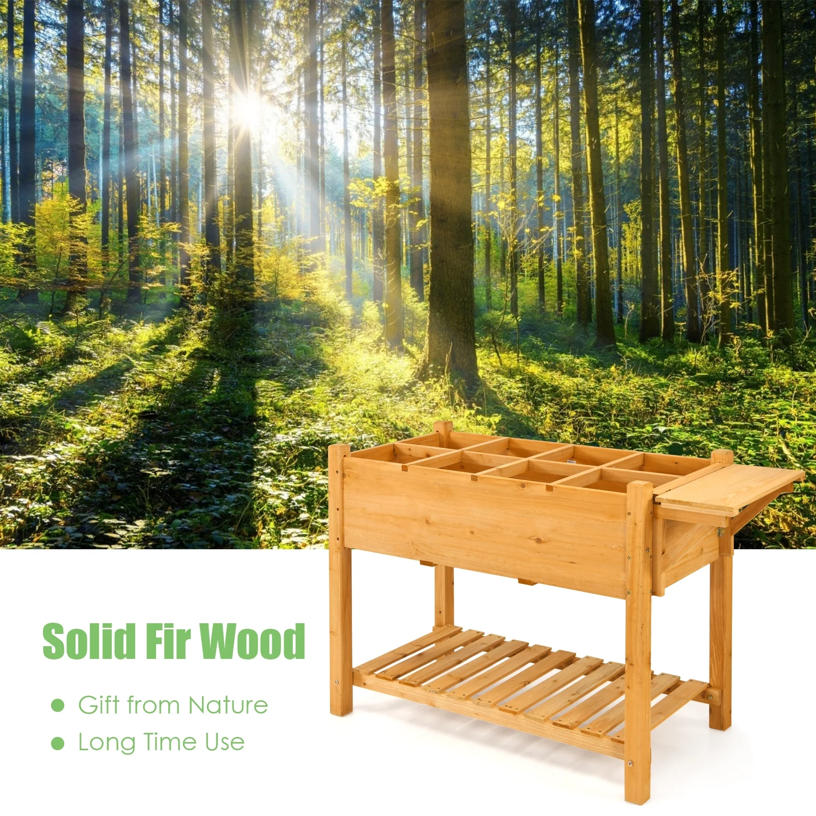 Elevated Planter Box Kit, 8 Grids, Folding Tabletop, Natural - Image 3