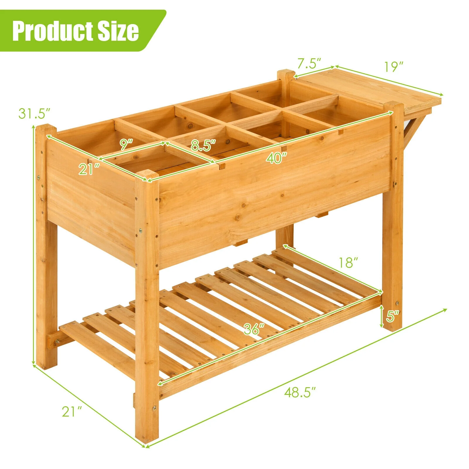 Elevated Planter Box Kit, 8 Grids, Folding Tabletop, Natural - Image 5