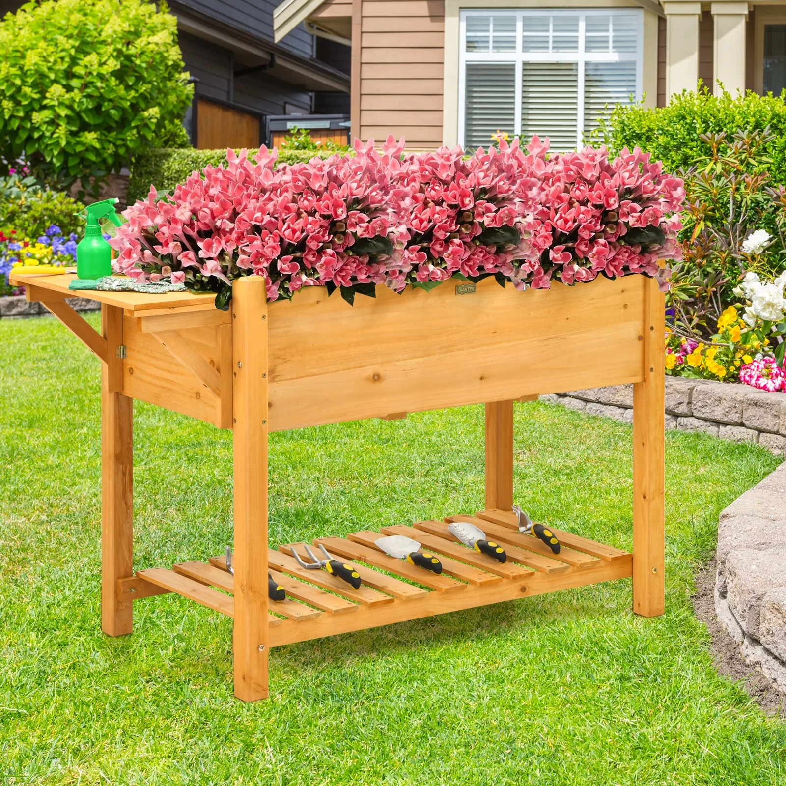 Elevated Planter Box Kit, 8 Grids, Folding Tabletop, Natural - Image 7