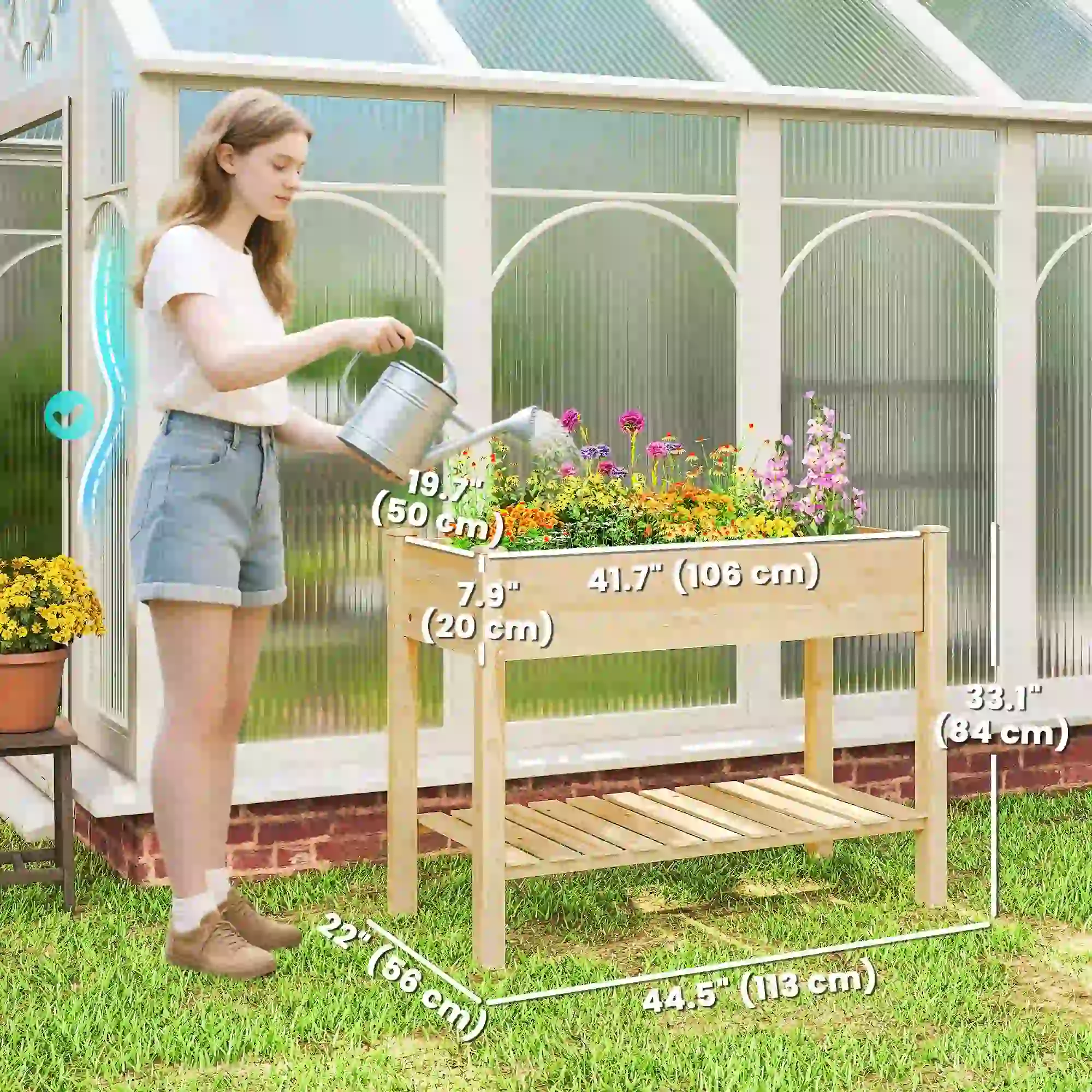 Elevated Planter Box With Legs, Storage Shelf, Raised Garden Bed, Natural - Image 3