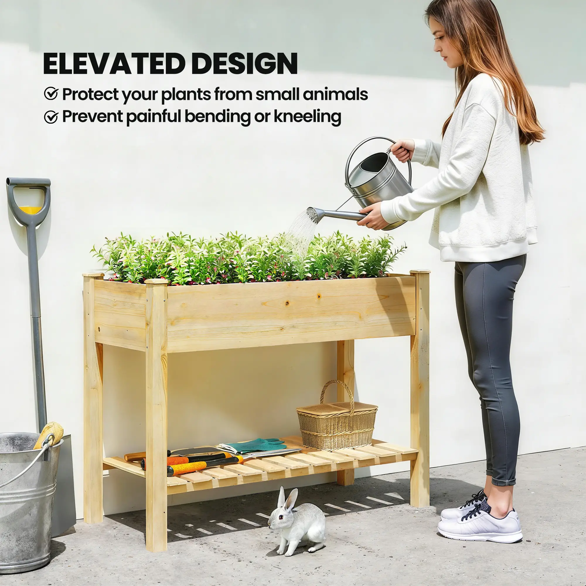 Elevated Planter Box With Legs, Storage Shelf, Raised Garden Bed, Natural - Image 4