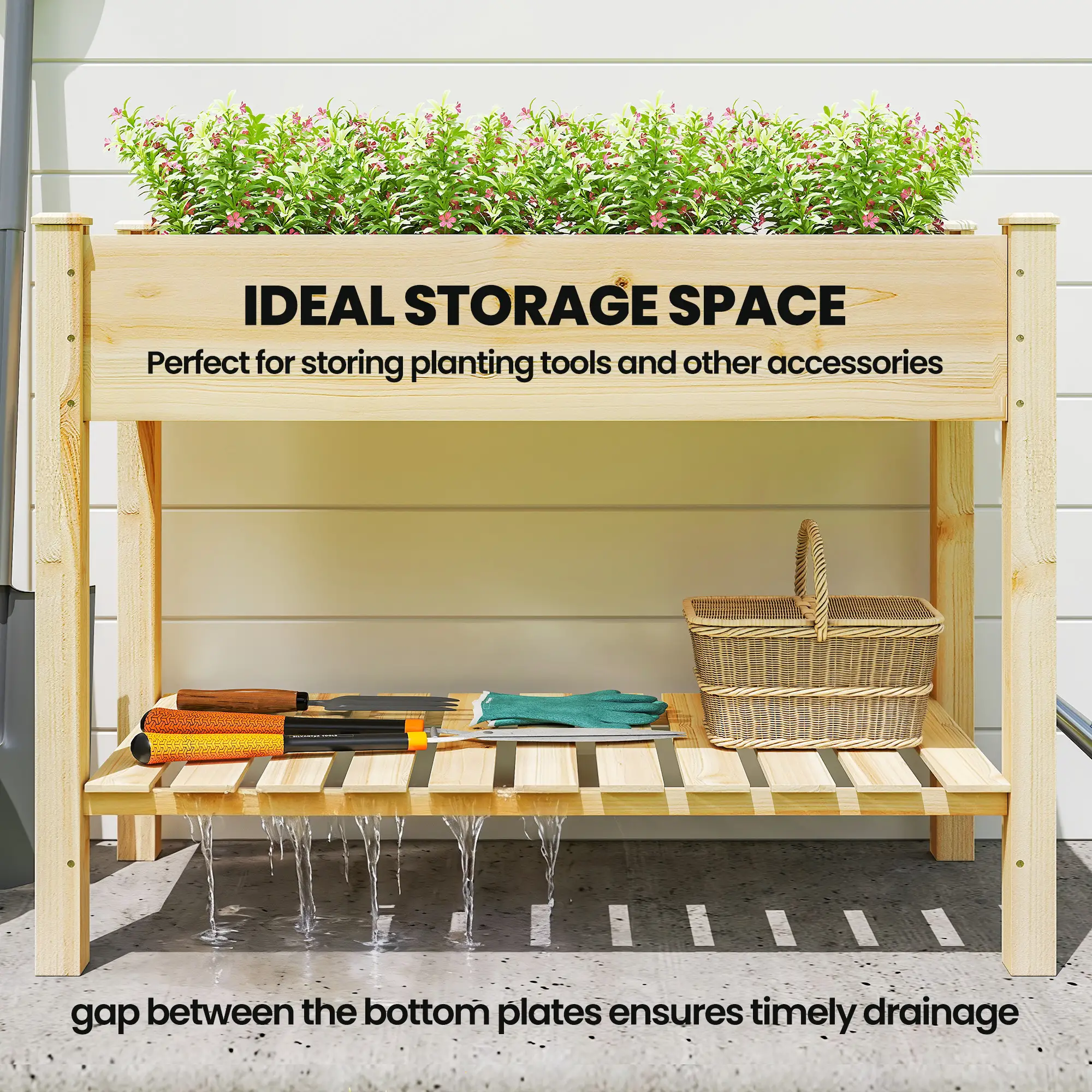 Elevated Planter Box With Legs, Storage Shelf, Raised Garden Bed, Natural - Image 5