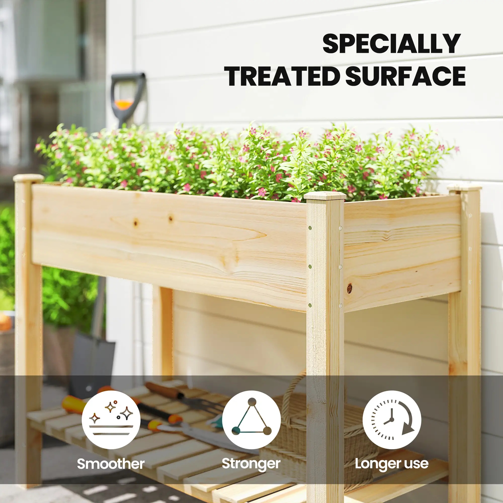 Elevated Planter Box With Legs, Storage Shelf, Raised Garden Bed, Natural - Image 7