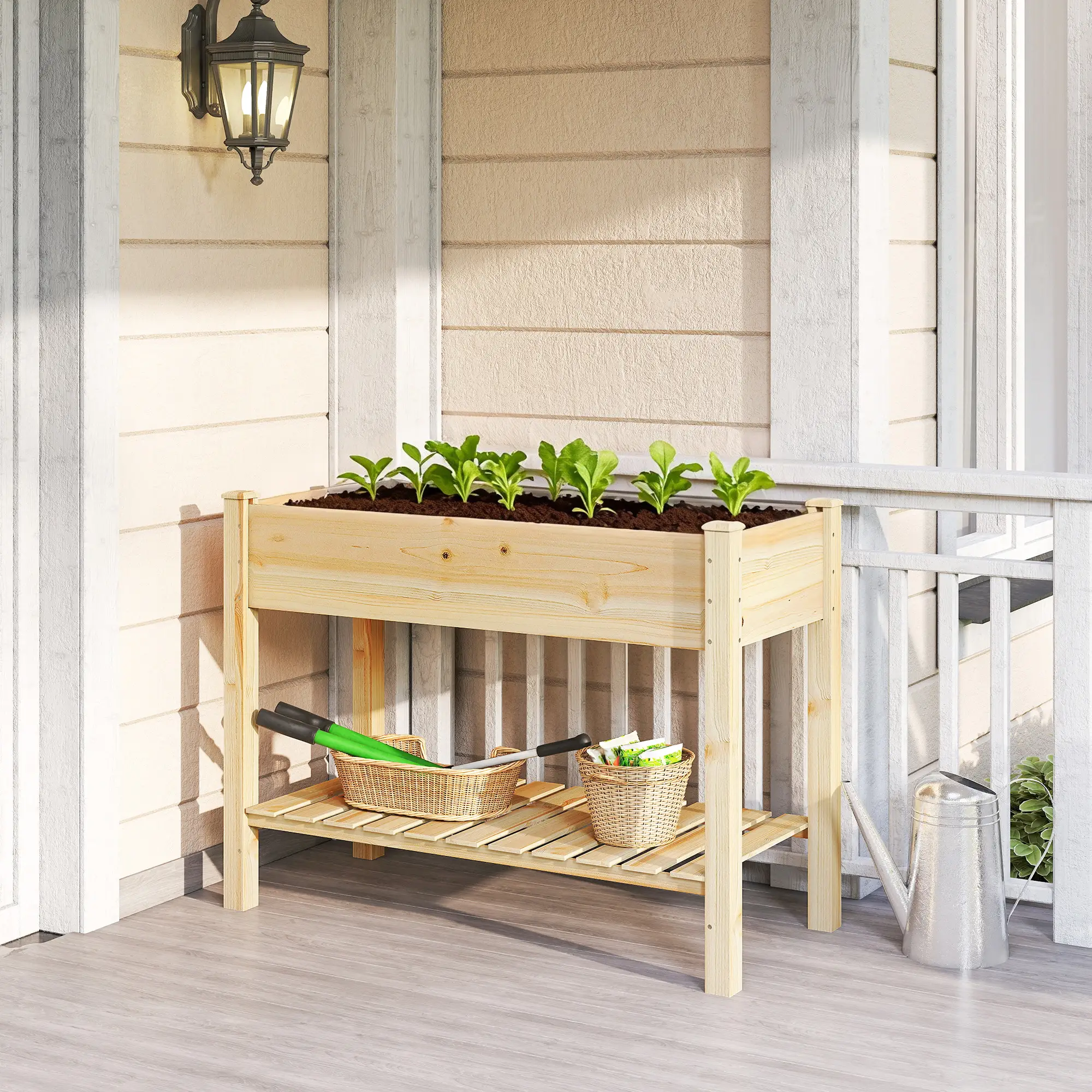 Elevated Planter Box With Legs, Storage Shelf, Raised Garden Bed, Natural - Image 8