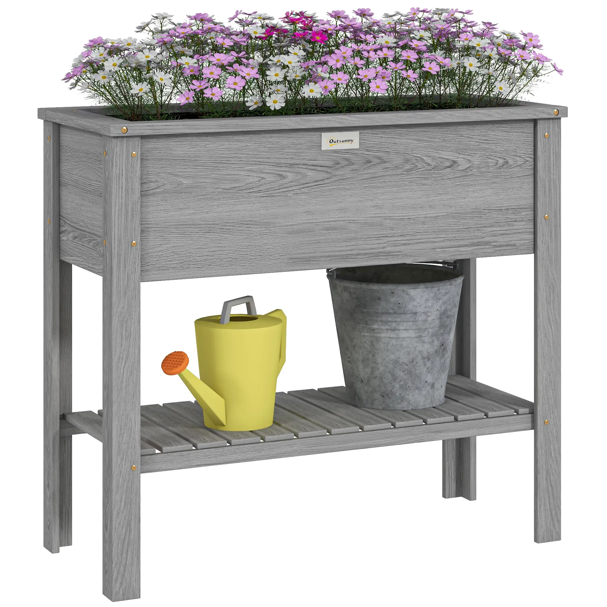 Elevated Planter Box with Storage, 36" x 16" x 32", Grey