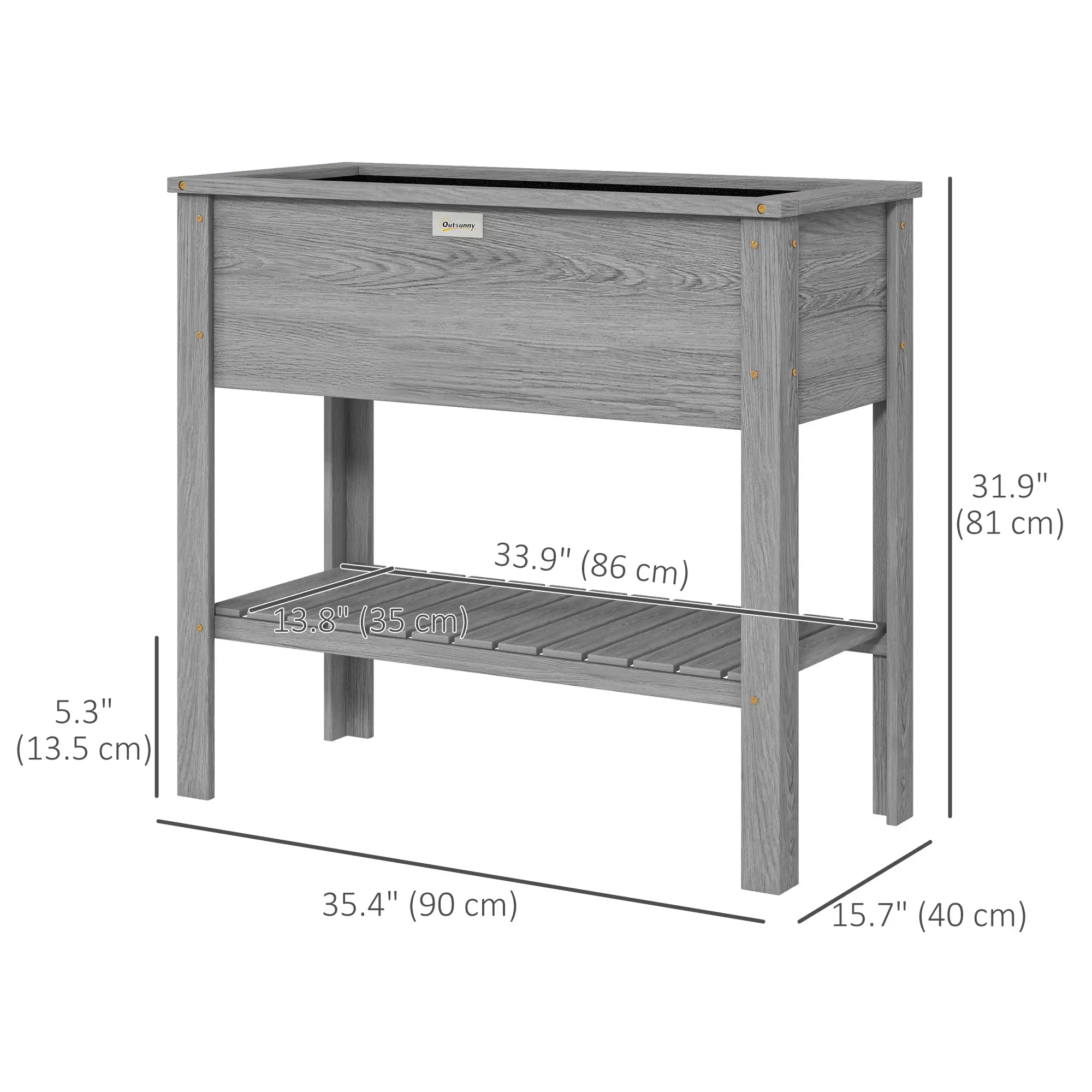 Elevated Planter Box with Storage, 36" x 16" x 32", Grey - Image 3