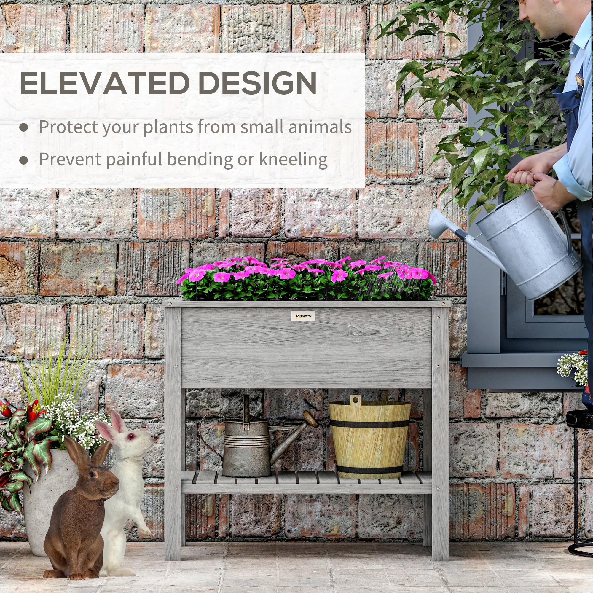 Elevated Planter Box with Storage, 36" x 16" x 32", Grey - Image 4