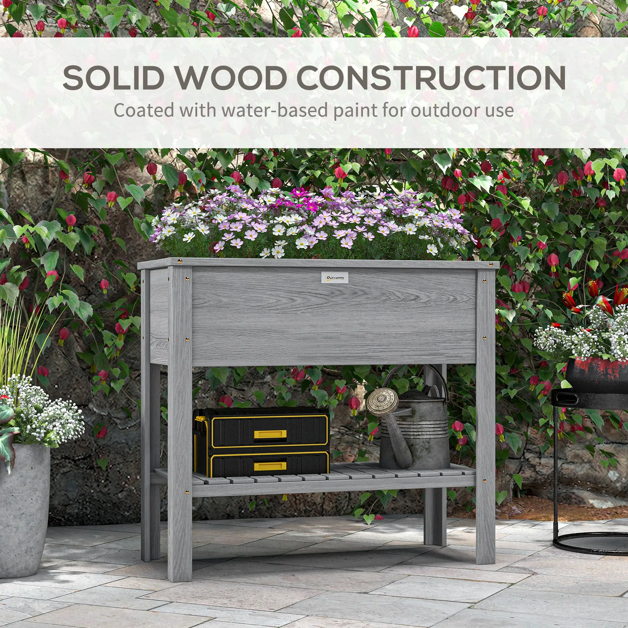 Elevated Planter Box with Storage, 36" x 16" x 32", Grey - Image 6