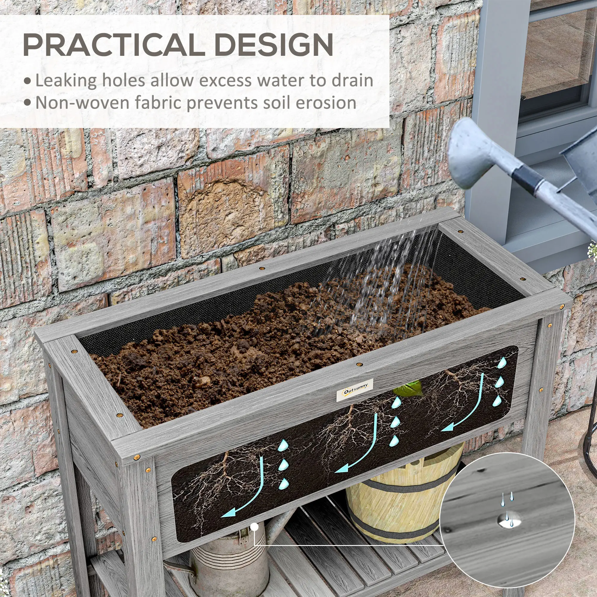 Elevated Planter Box with Storage, 36" x 16" x 32", Grey - Image 7