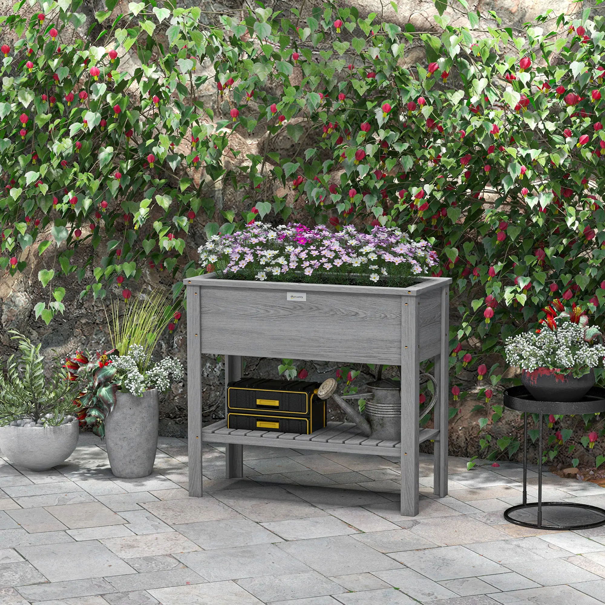 Elevated Planter Box with Storage, 36" x 16" x 32", Grey - Image 8