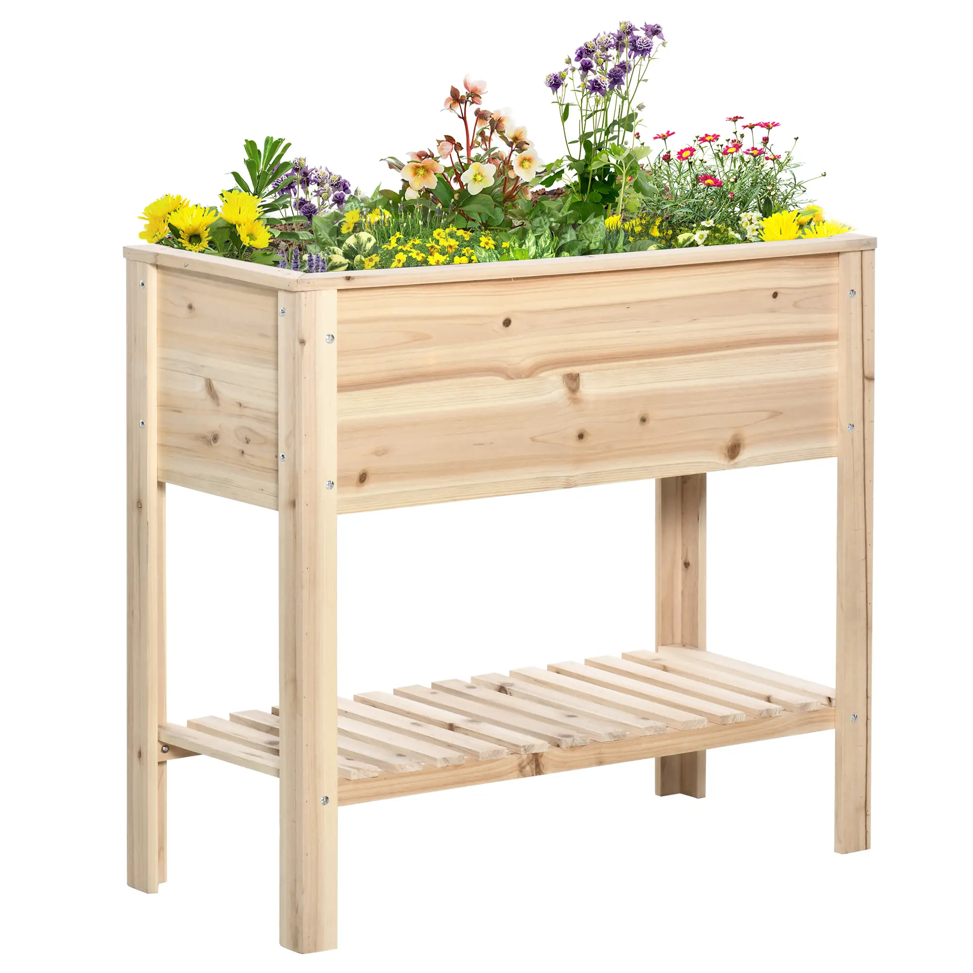 Elevated Planter Box with Storage, 36" x 16" x 32", Natural