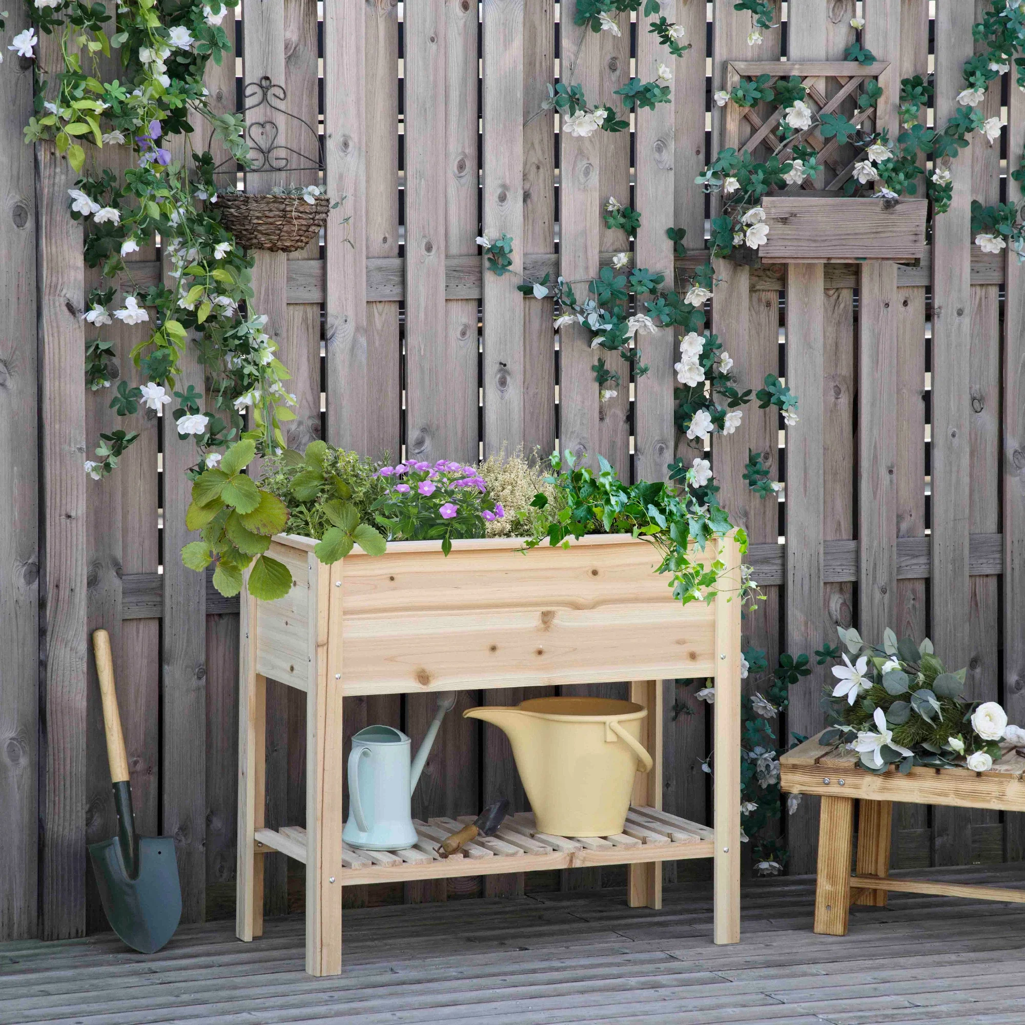 Elevated Planter Box with Storage, 36" x 16" x 32", Natural - Image 2