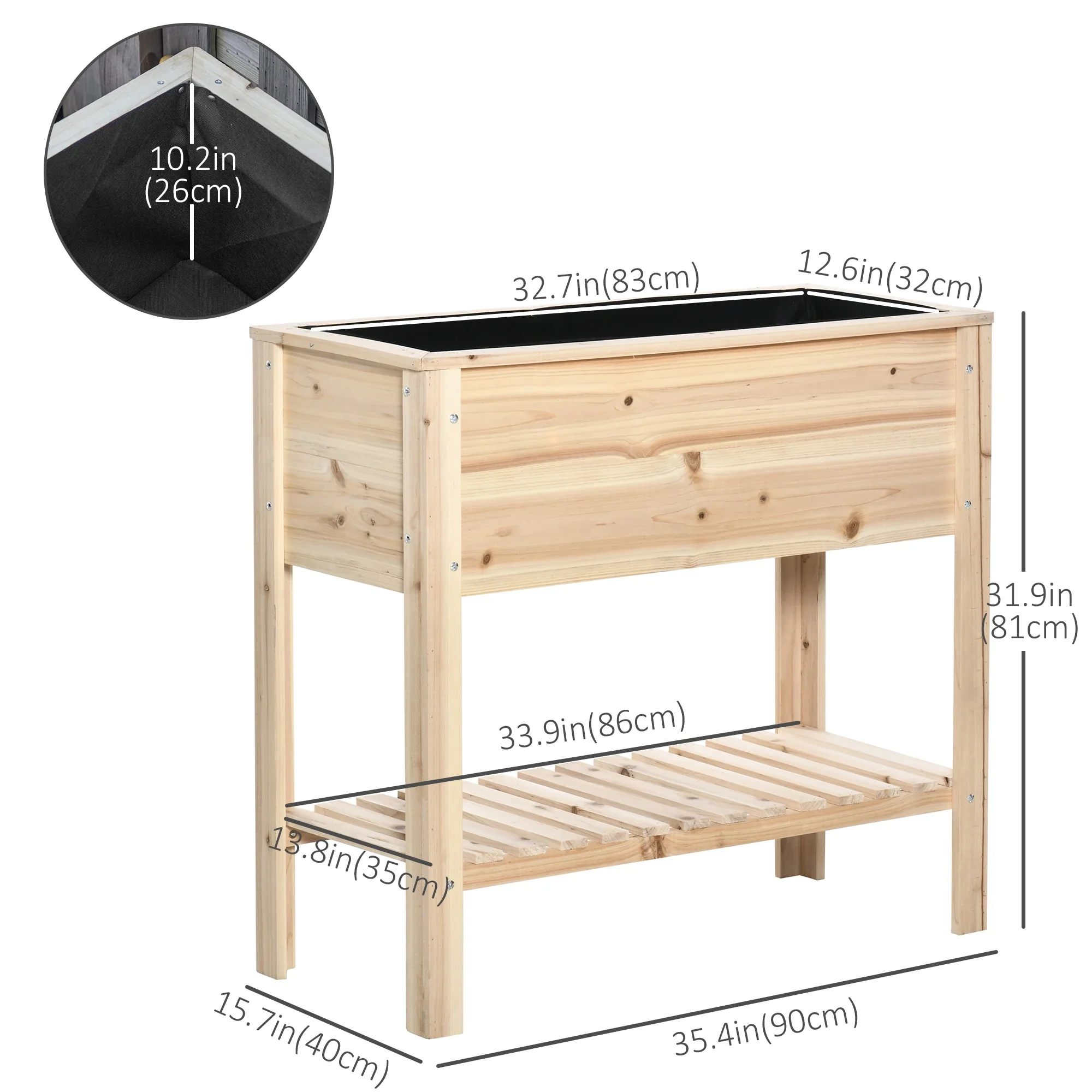Elevated Planter Box with Storage, 36" x 16" x 32", Natural - Image 3