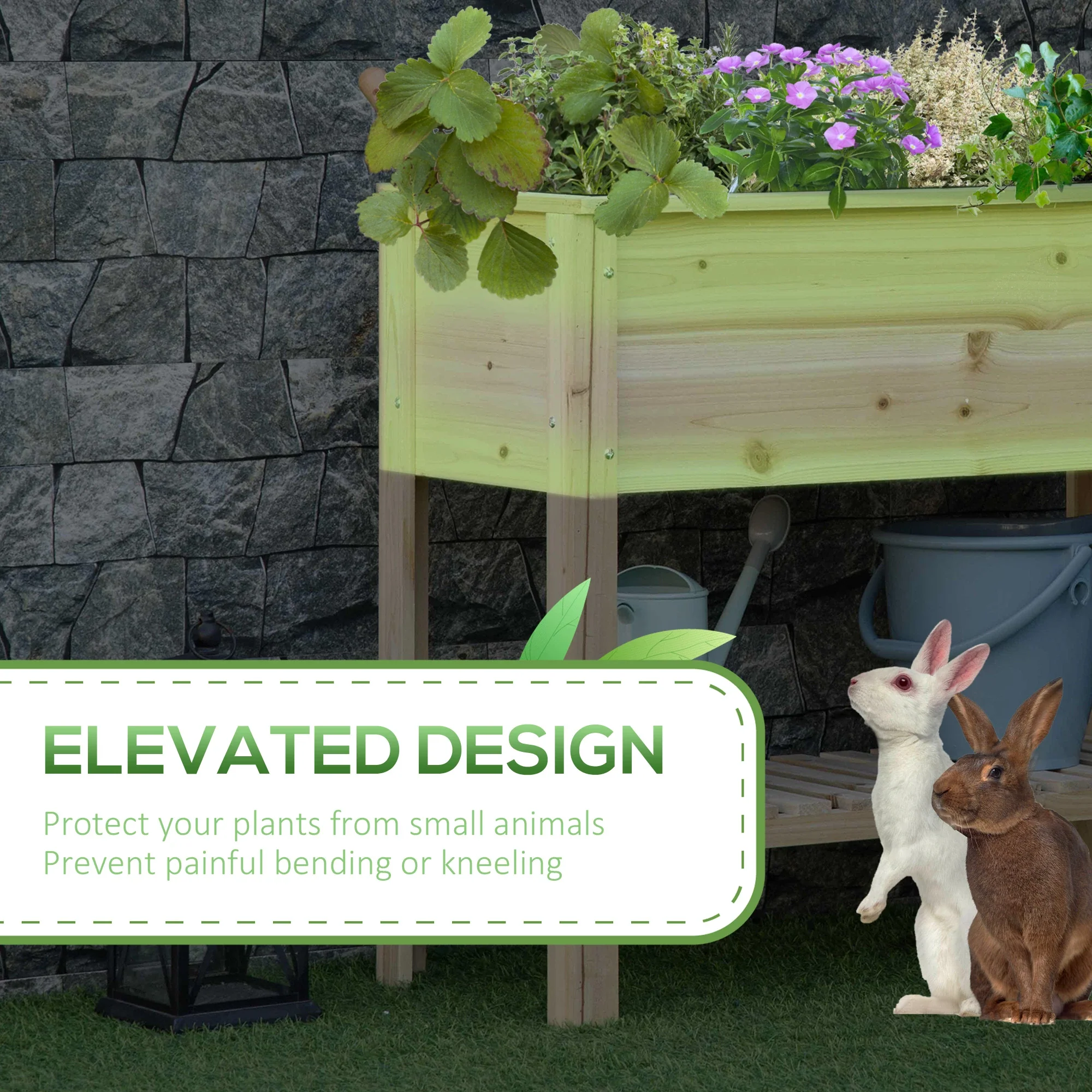 Elevated Planter Box with Storage, 36" x 16" x 32", Natural - Image 4