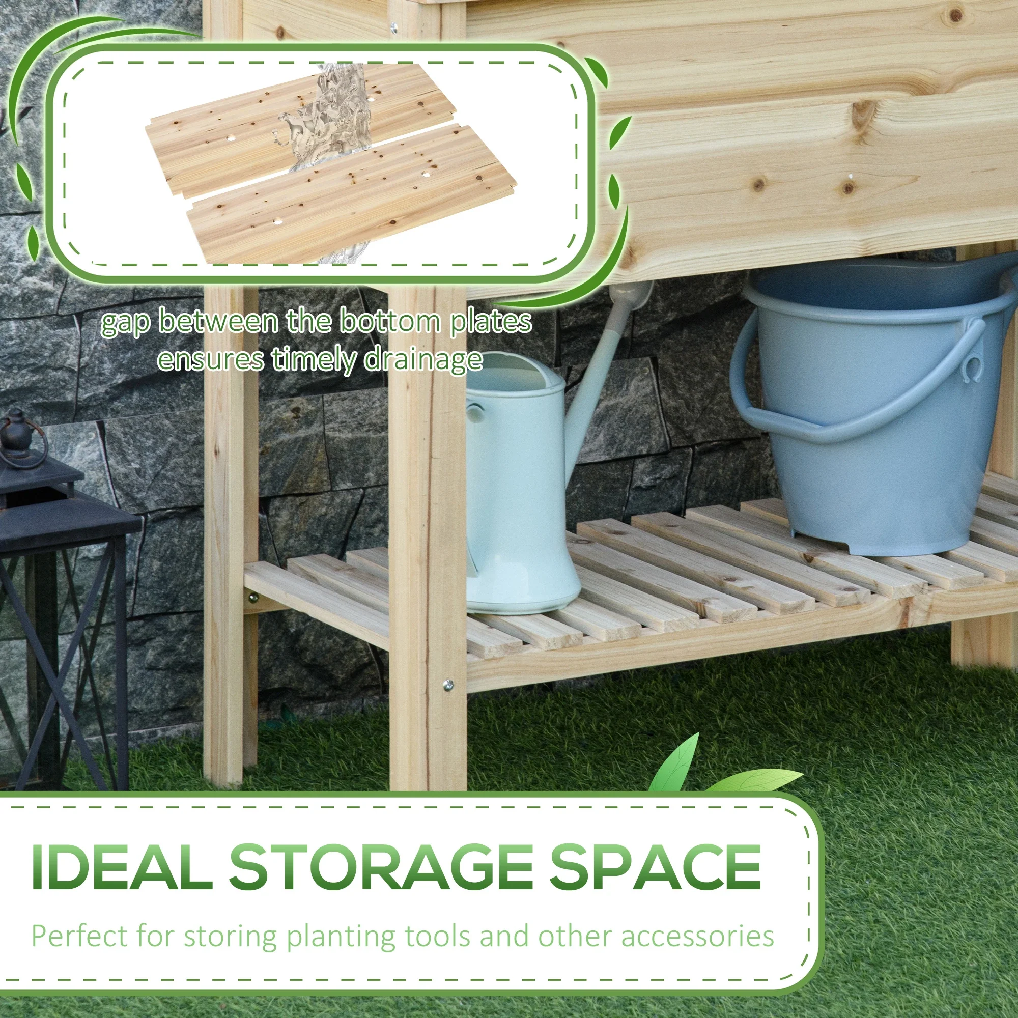 Elevated Planter Box with Storage, 36" x 16" x 32", Natural - Image 5