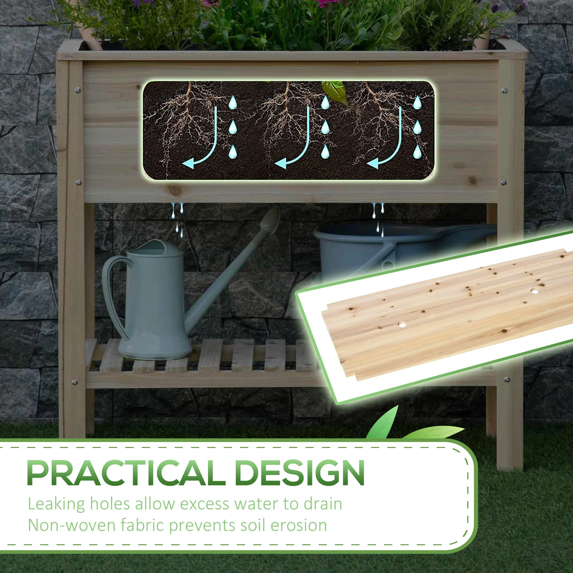 Elevated Planter Box with Storage, 36" x 16" x 32", Natural - Image 7