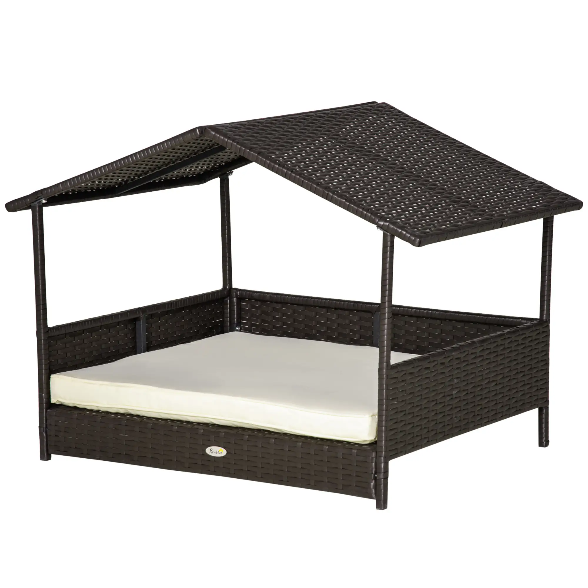 Elevated Rattan Dog House, Wicker Bed with Cushion, Small Medium Dogs, Cream White - Image 12