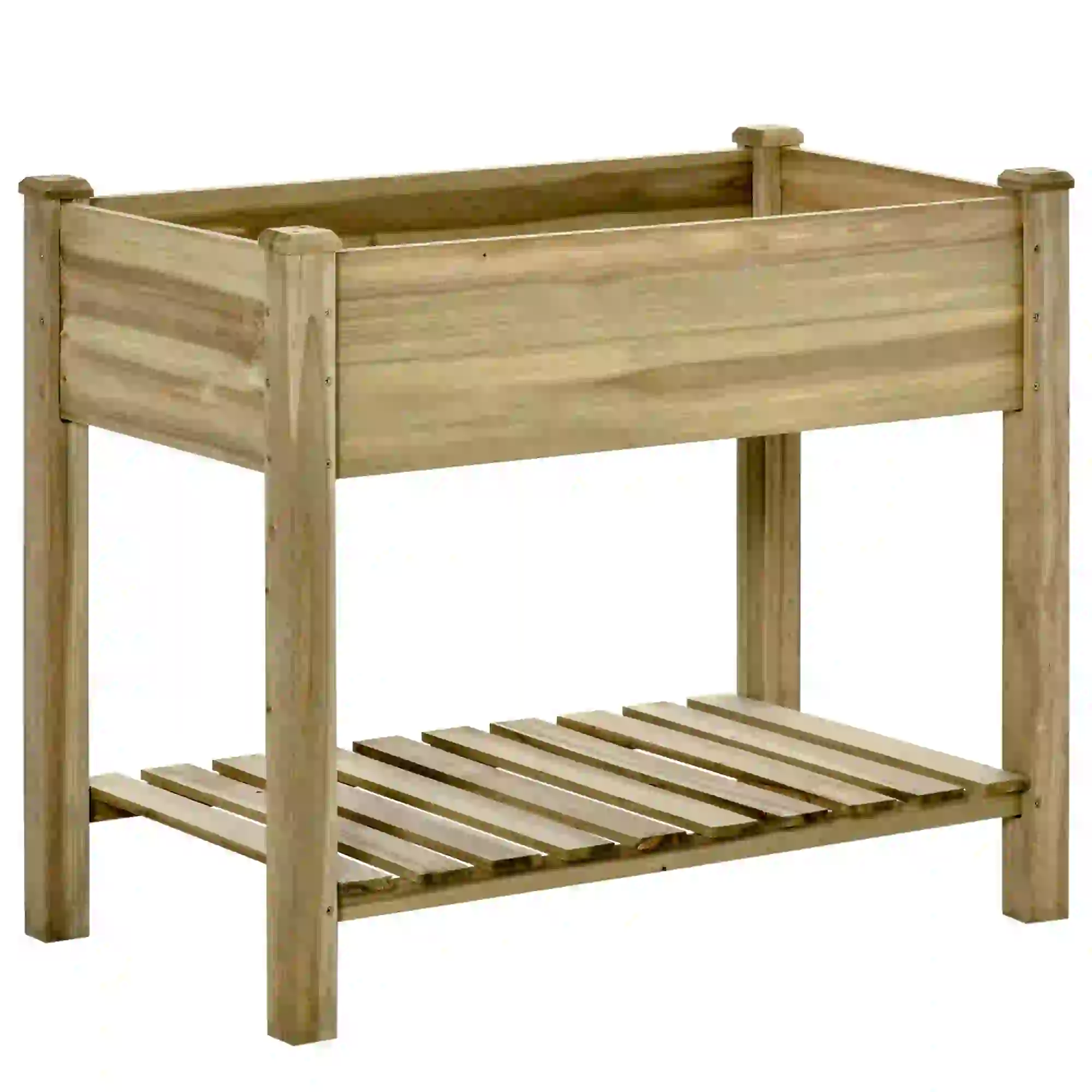 Elevated Wooden Planter Box With Legs And Storage Shelf, Green