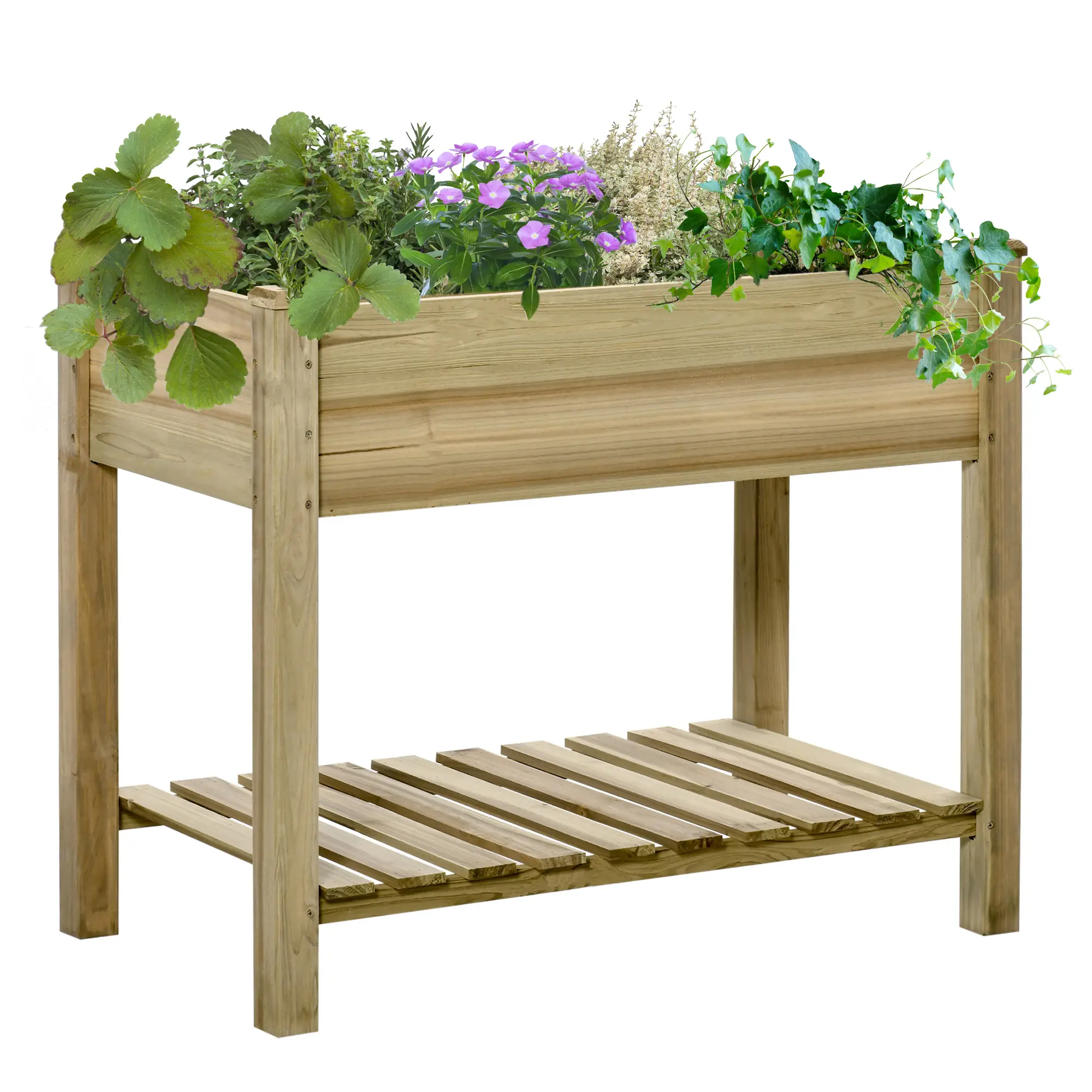 Elevated Wooden Planter Box With Legs And Storage Shelf, Green - Image 11