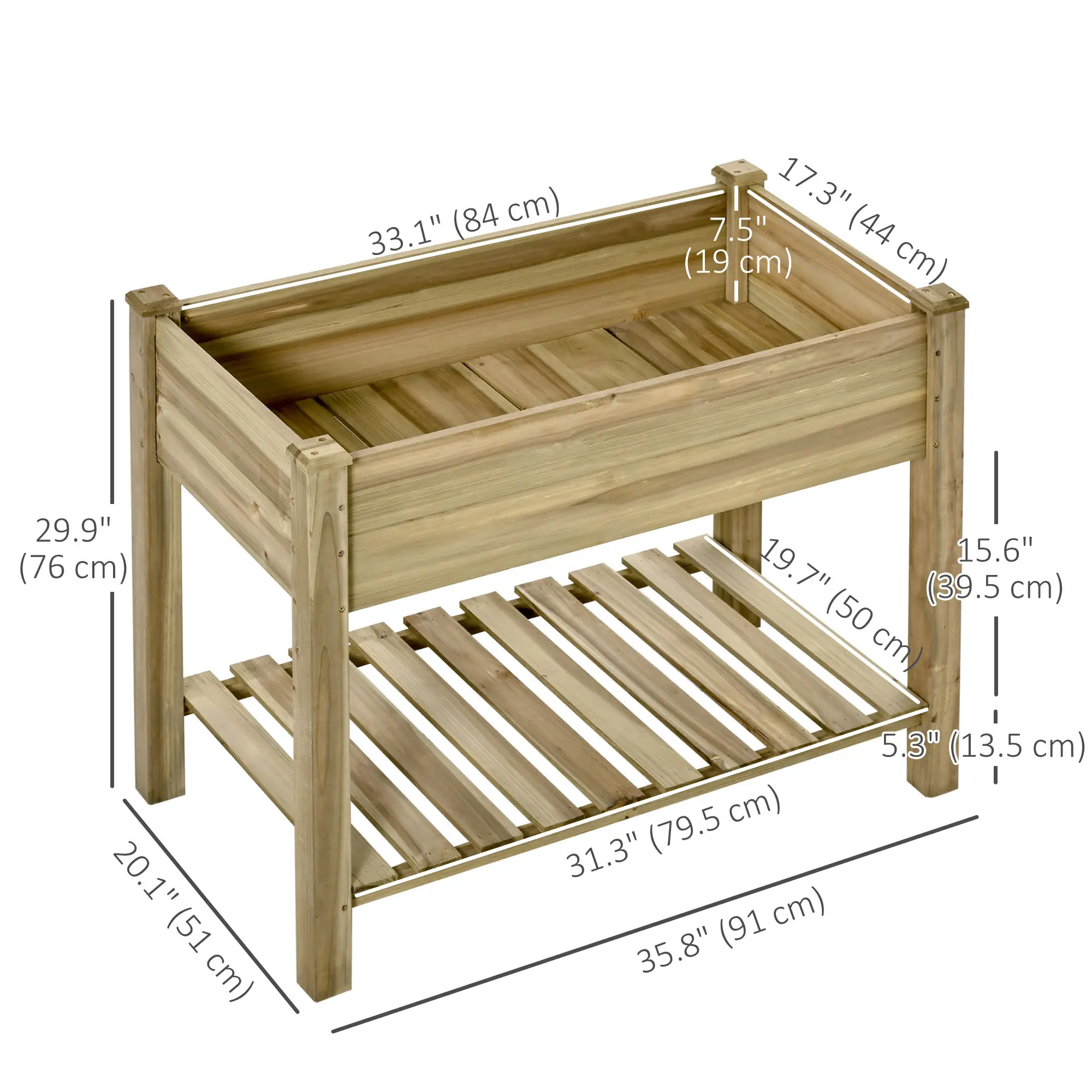 Elevated Wooden Planter Box With Legs And Storage Shelf, Green - Image 3