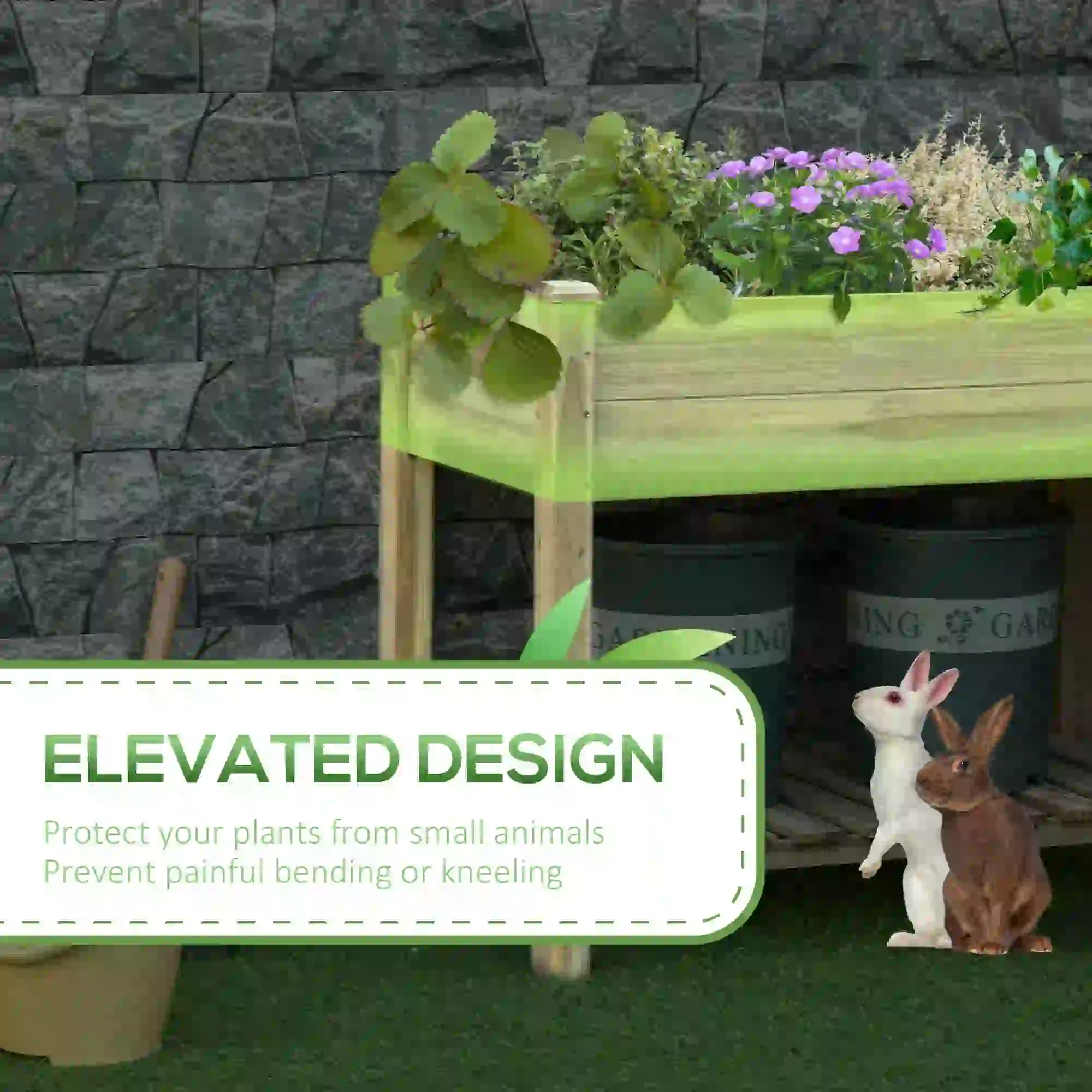 Elevated Wooden Planter Box With Legs And Storage Shelf, Green - Image 4