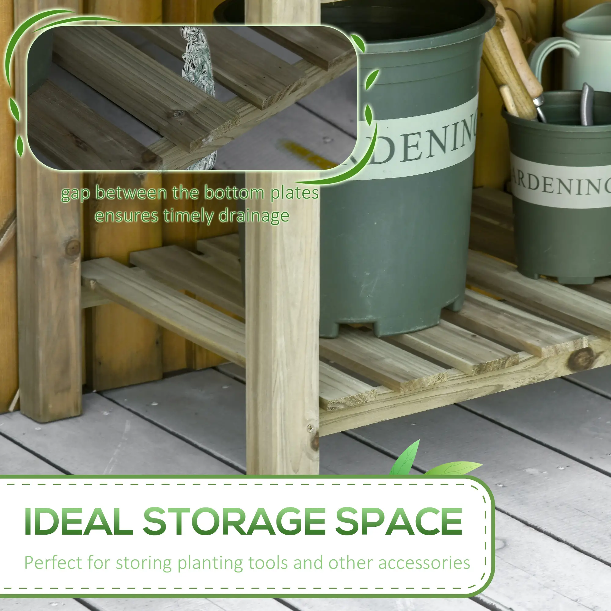 Elevated Wooden Planter Box With Legs And Storage Shelf, Green - Image 5