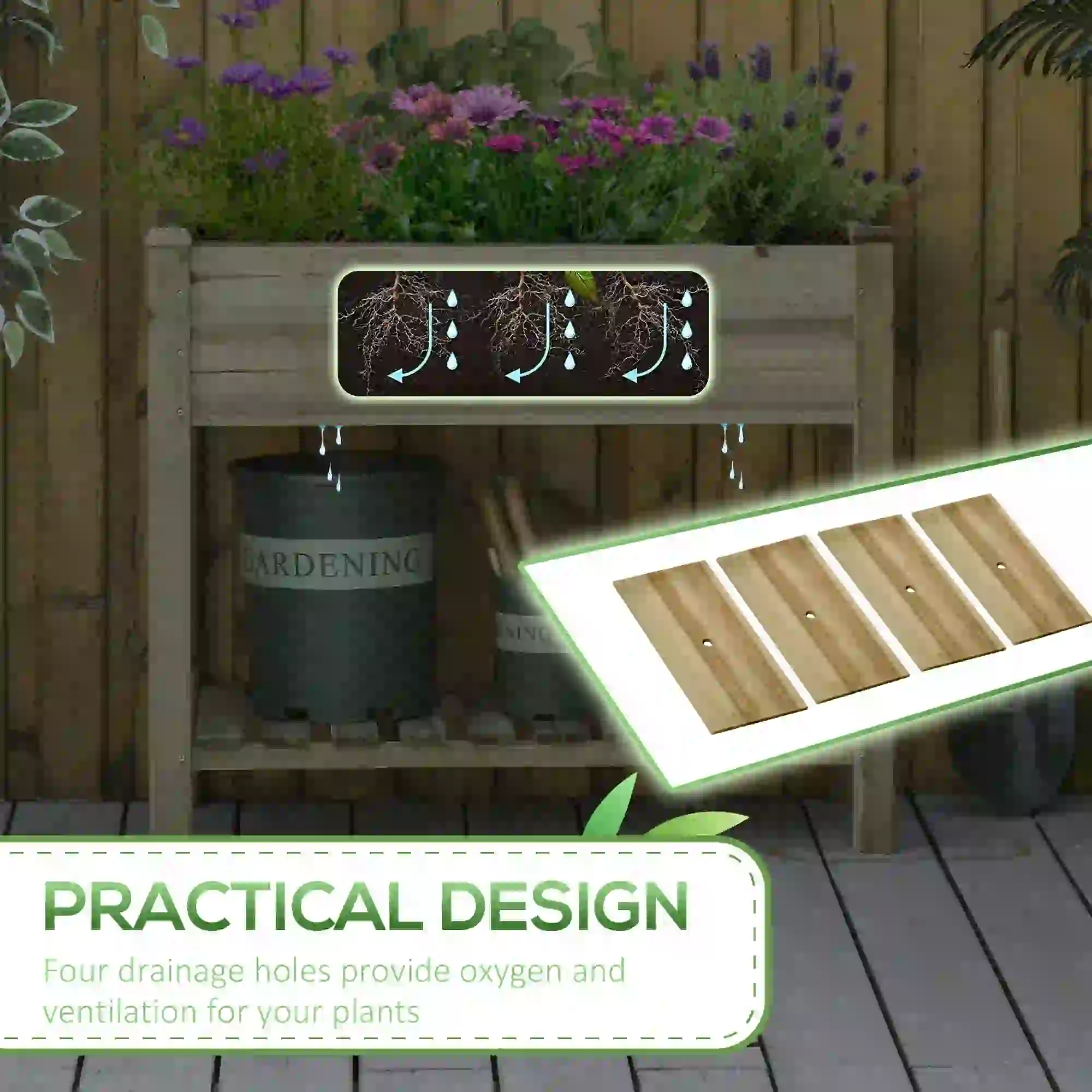Elevated Wooden Planter Box With Legs And Storage Shelf, Green - Image 6