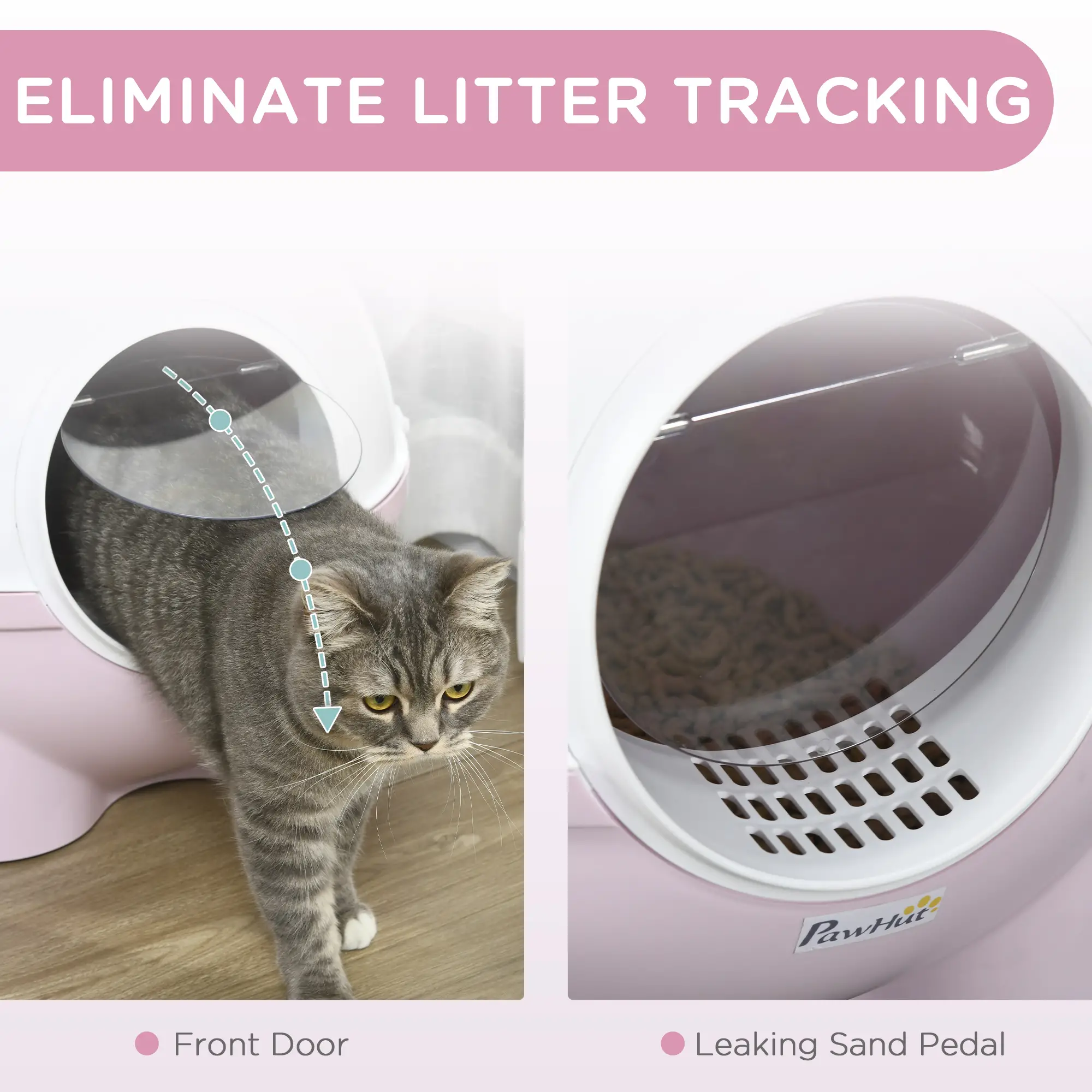 Enclosed Cat Litter Box, Large, with Lid, Scoop, Leak Proof Pedal, Pink - Image 4