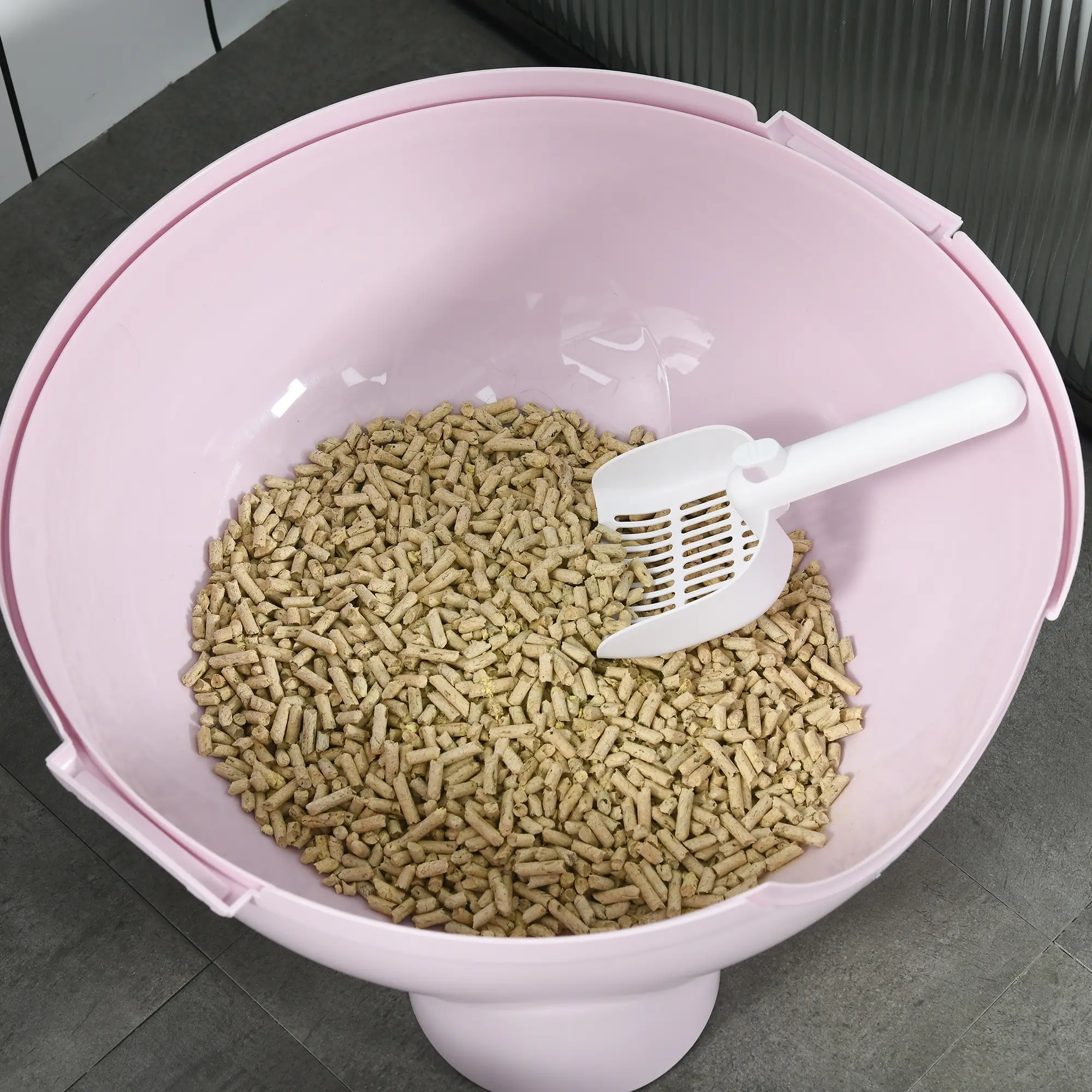 Enclosed Cat Litter Box, Large, with Lid, Scoop, Leak Proof Pedal, Pink - Image 9